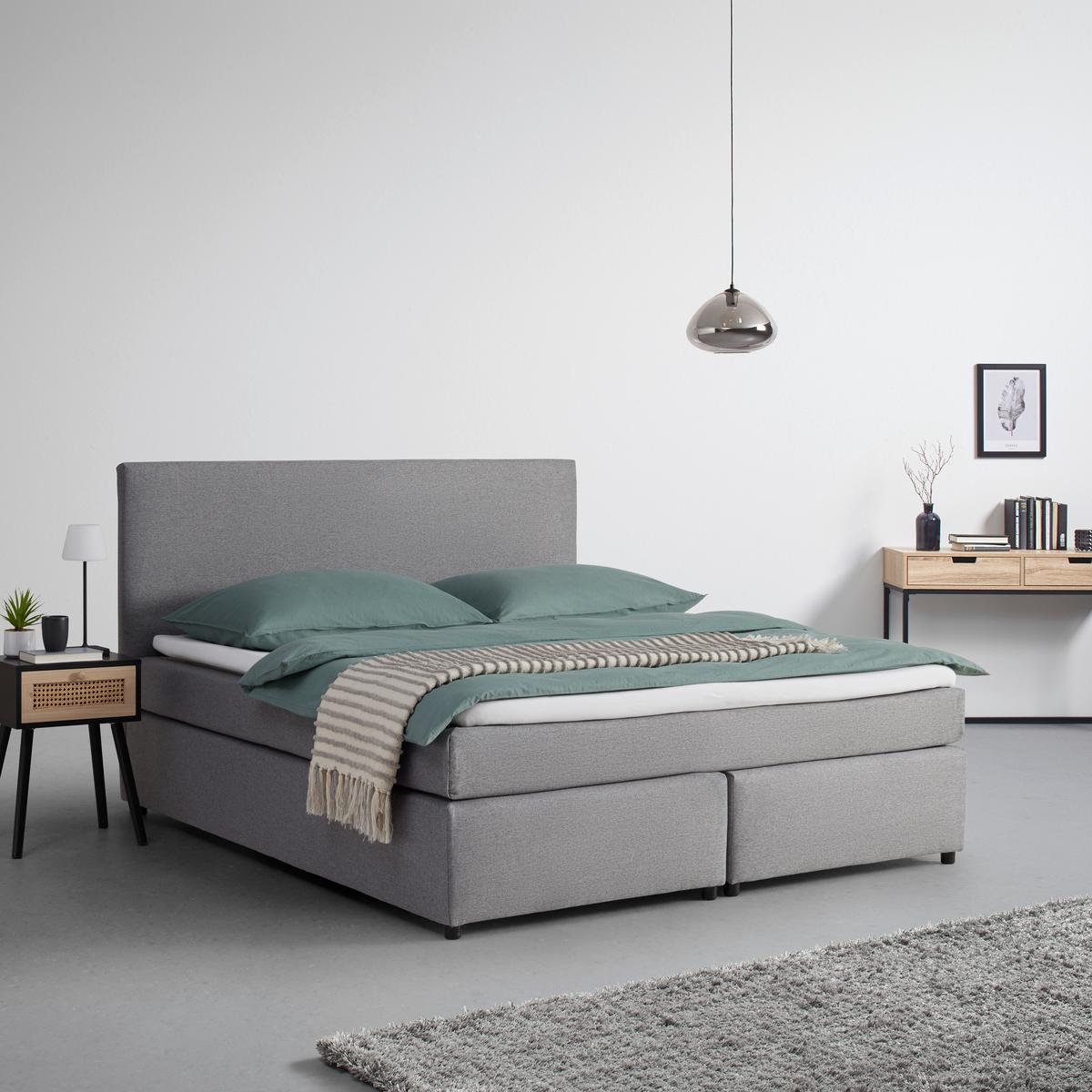 Boxbett Florinda ca. 180x200 cm Grau mit Topper - Schwarz/Grau, Modern, Holz/Kunststoff (180/200cm) - Bessagi Home
