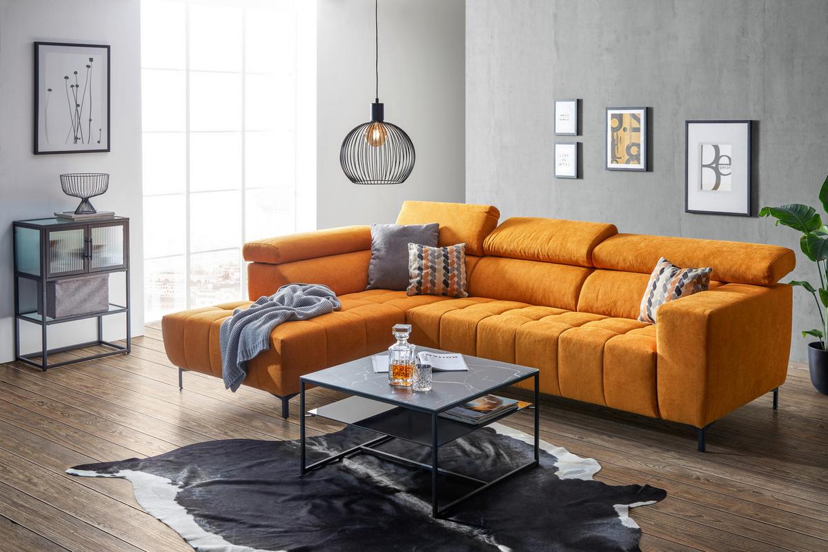 Wohnlandschaft Taragona in Gelb - Dunkelorange/Schwarz, Modern, Textil (201/295cm) - Premium Living