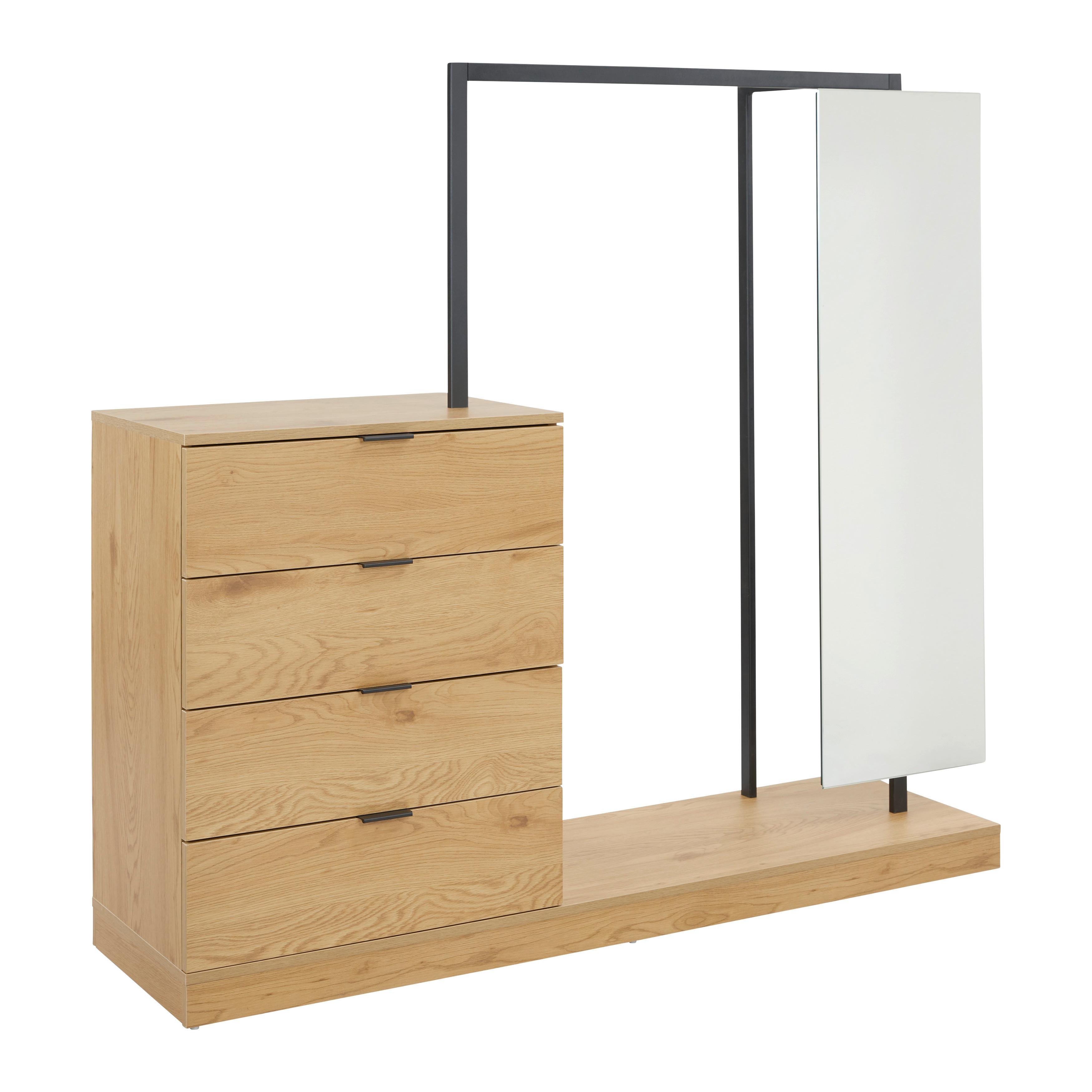 Garderobe Connor Eichefarben /Schwarz MDF mit Spiegel - Eichefarben/Schwarz, MODERN, Glas/Holz (145/130/40cm) - Bessagi Home