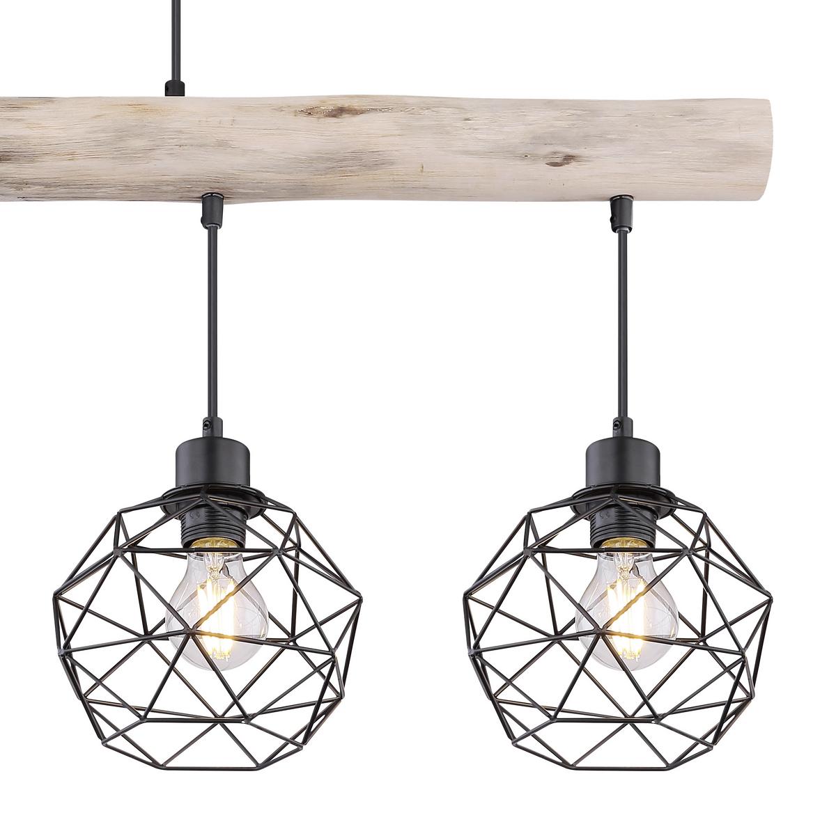 Hängeleuchte Theodor max. 60 Watt - Schwarz/Naturfarben, Natur, Holz/Metall (85/18cm) - Globo
