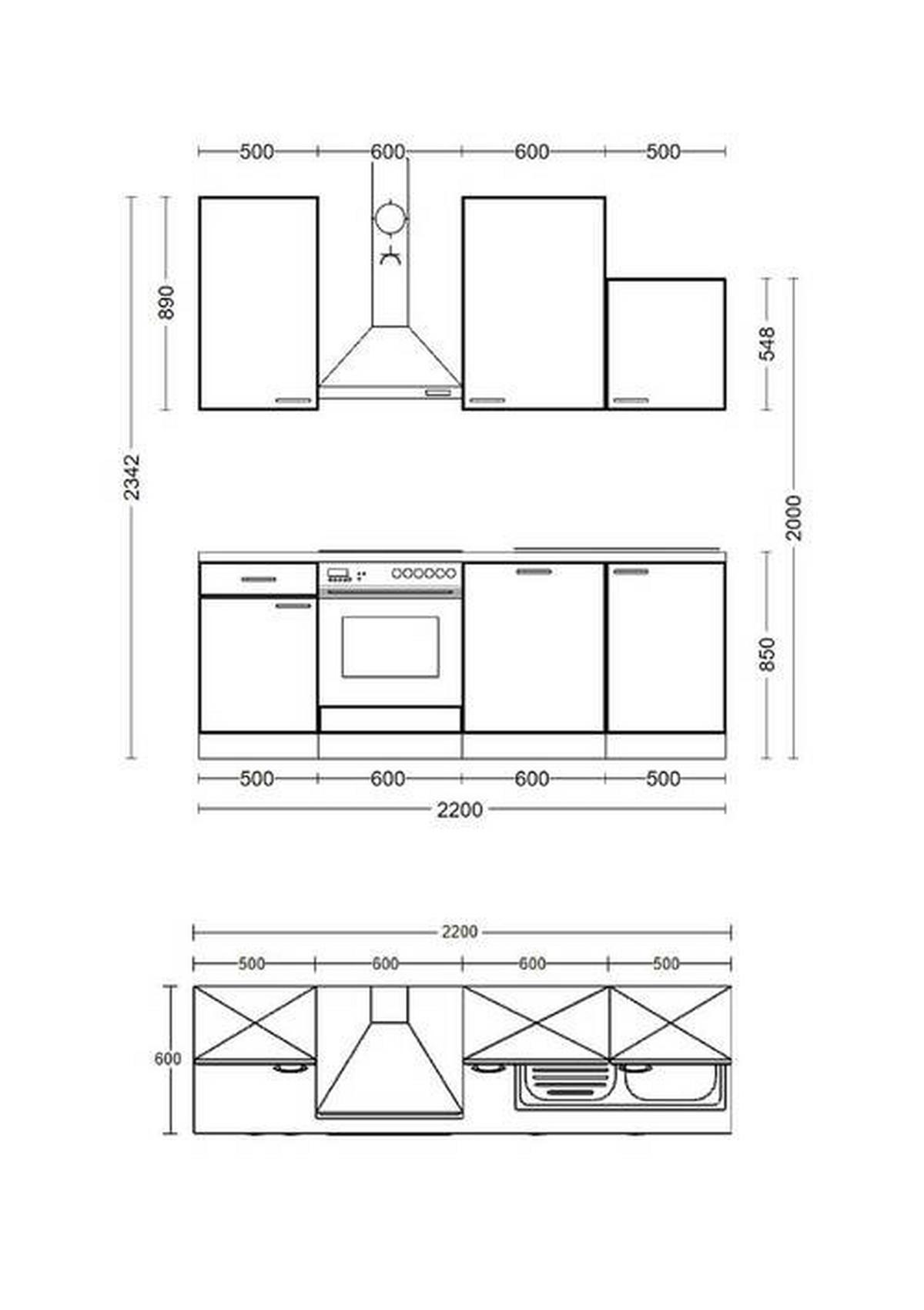 Kuhinjski Blok Cara, Zelena, Hrast - črna/zelena, Moderno, kovina/leseni material (220cm) - FlexWell