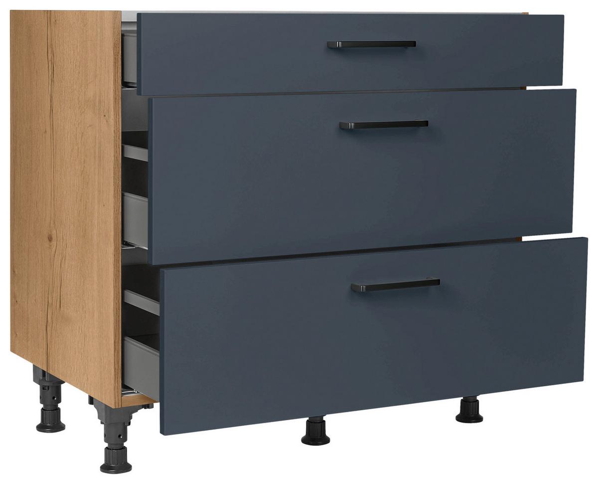Schubkastenunterschrank Easytouch Blau - Blau/Eichefarben, MODERN, Holzwerkstoff/Metall (90/87/56cm) - Nobilia