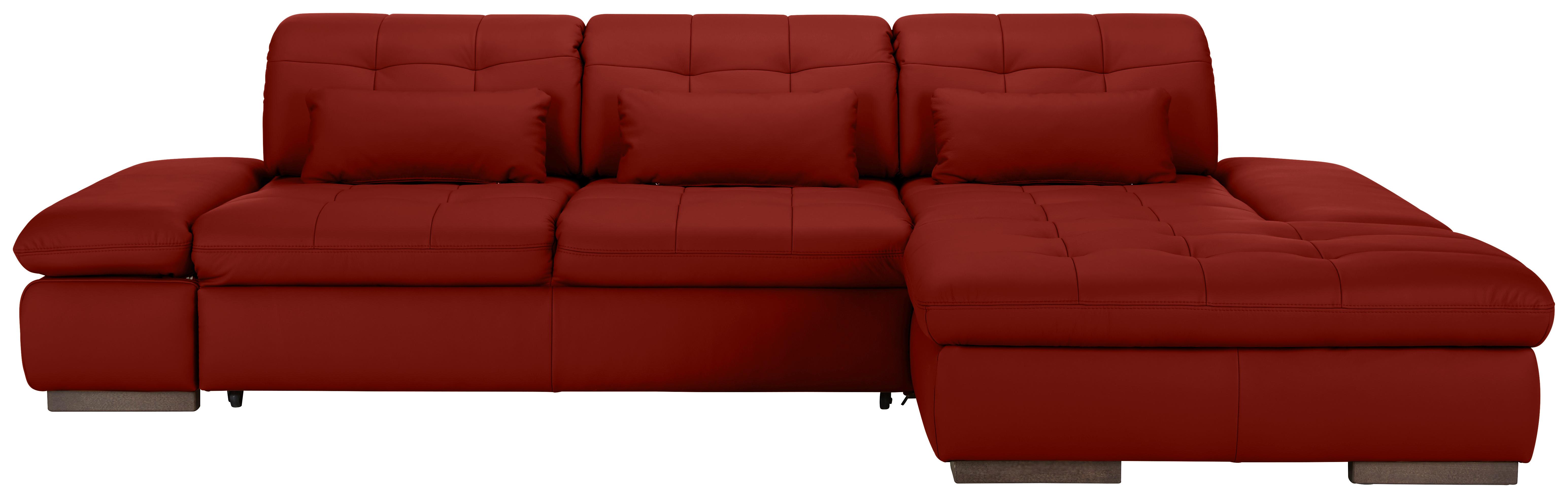 Wohnlandschaft Sanfino Leder Rot - Chromfarben/Rot, KONVENTIONELL, Leder/Metall (305/79-96/199cm) - Premium Living