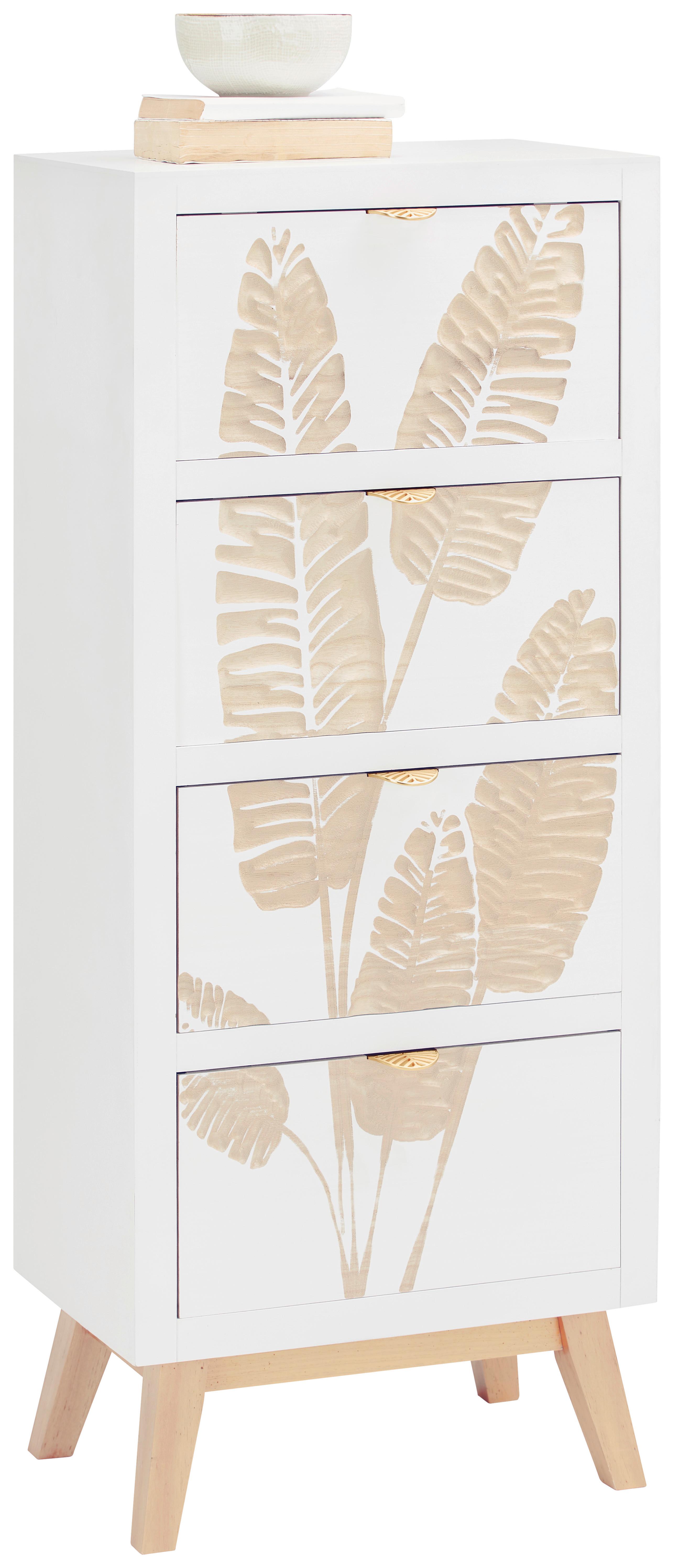 Kommode aus Paulownia massiv - Weiss/Goldfarben, Lifestyle, Holz/Holzwerkstoff (45/109/30cm) - Premium Living