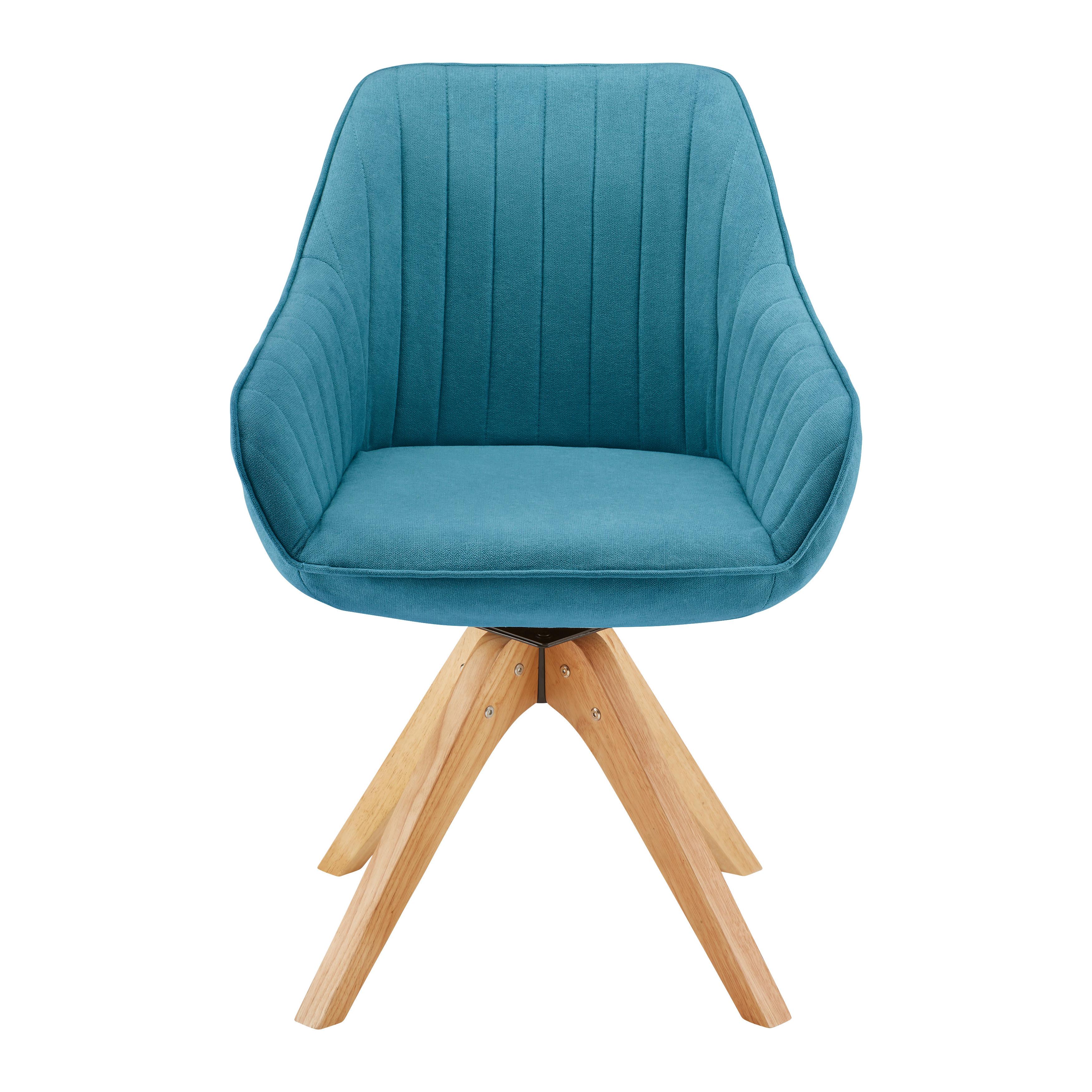 Armlehnstuhl "Leonie", Velour- bezug, drehbar, petrol - Eichefarben/Petrol, MODERN, Holz/Textil (60/84/61cm) - Bessagi Home