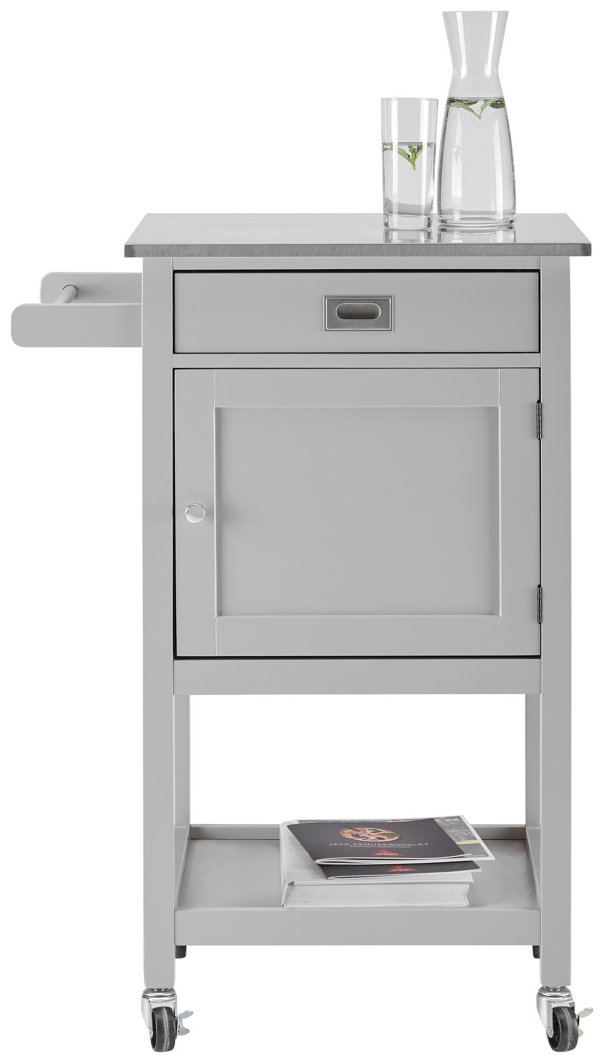 Rollwagen Hendrik Grau Echtholz/MDF - Edelstahlfarben/Hellgrau, MODERN, Holz/Metall (65/91,5/45cm) - Bessagi Home