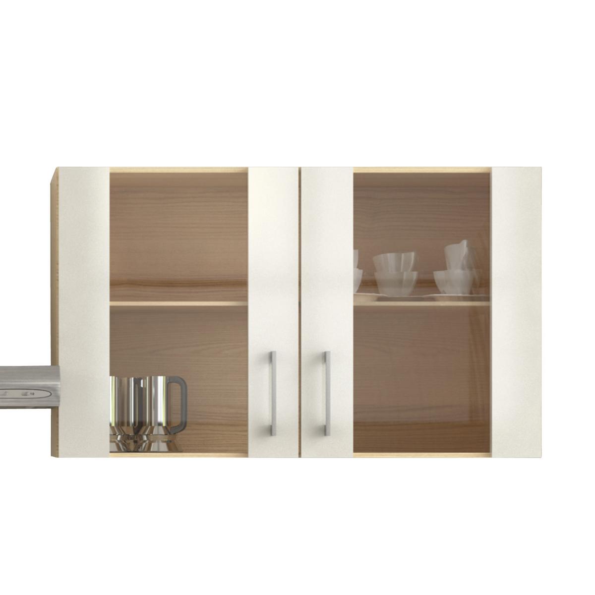Küchenblock in Perlmutt inkl. Geräte und Spüle 'Abaco' - Edelstahlfarben/Perlmutt, MODERN, Glas/Holzwerkstoff (270cm) - FlexWell