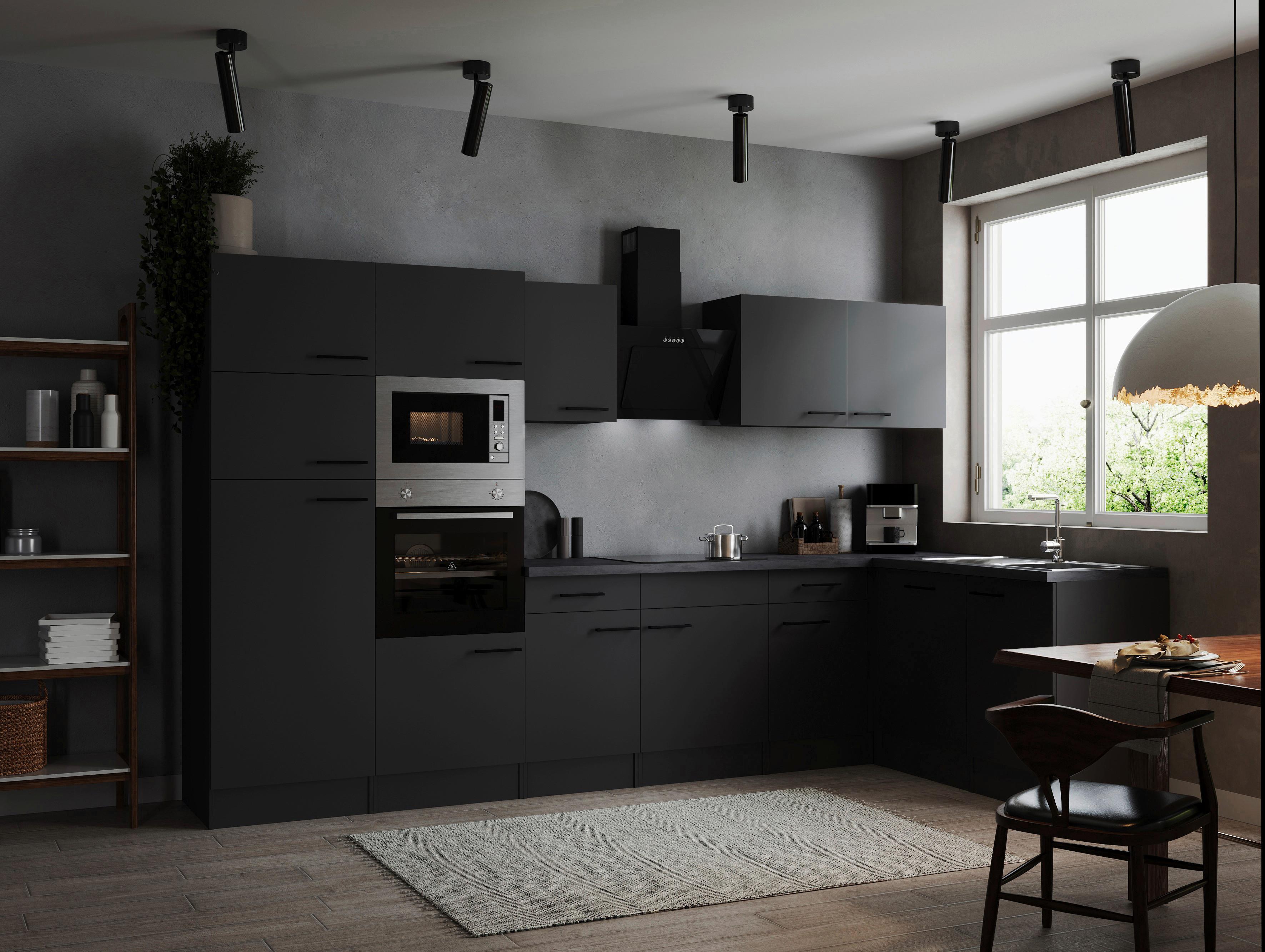 Kotna Kuhinja Z Aparati Oliver, 340x172cm - temno siva/črna, Design, kovina/leseni material (340/172cm) - Respekta