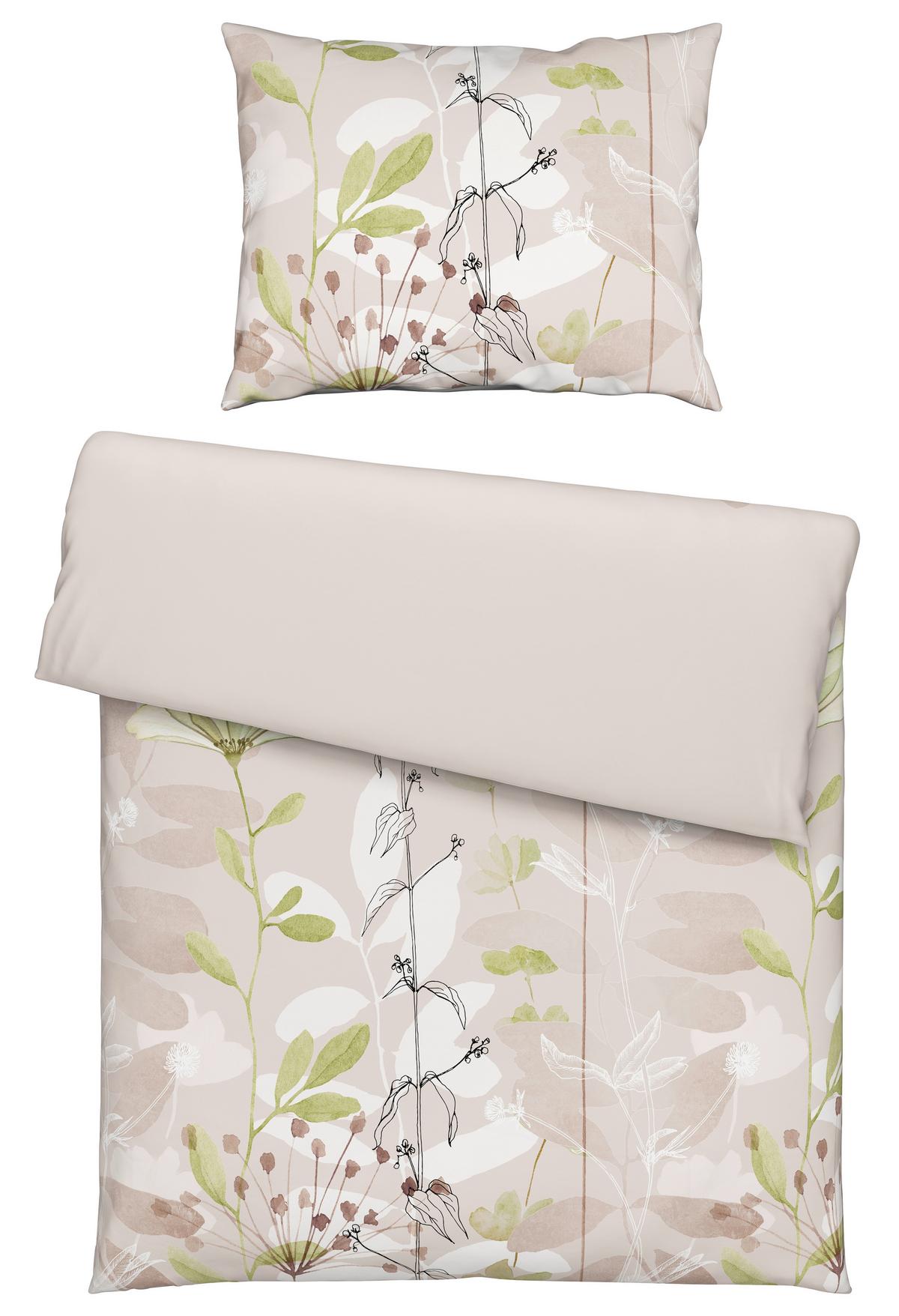 Lenjerie de pat Loala, cca. 140x200/50x70 cm - bej/verde, Romantik / Landhaus, textil (140/200cm) - Mömax