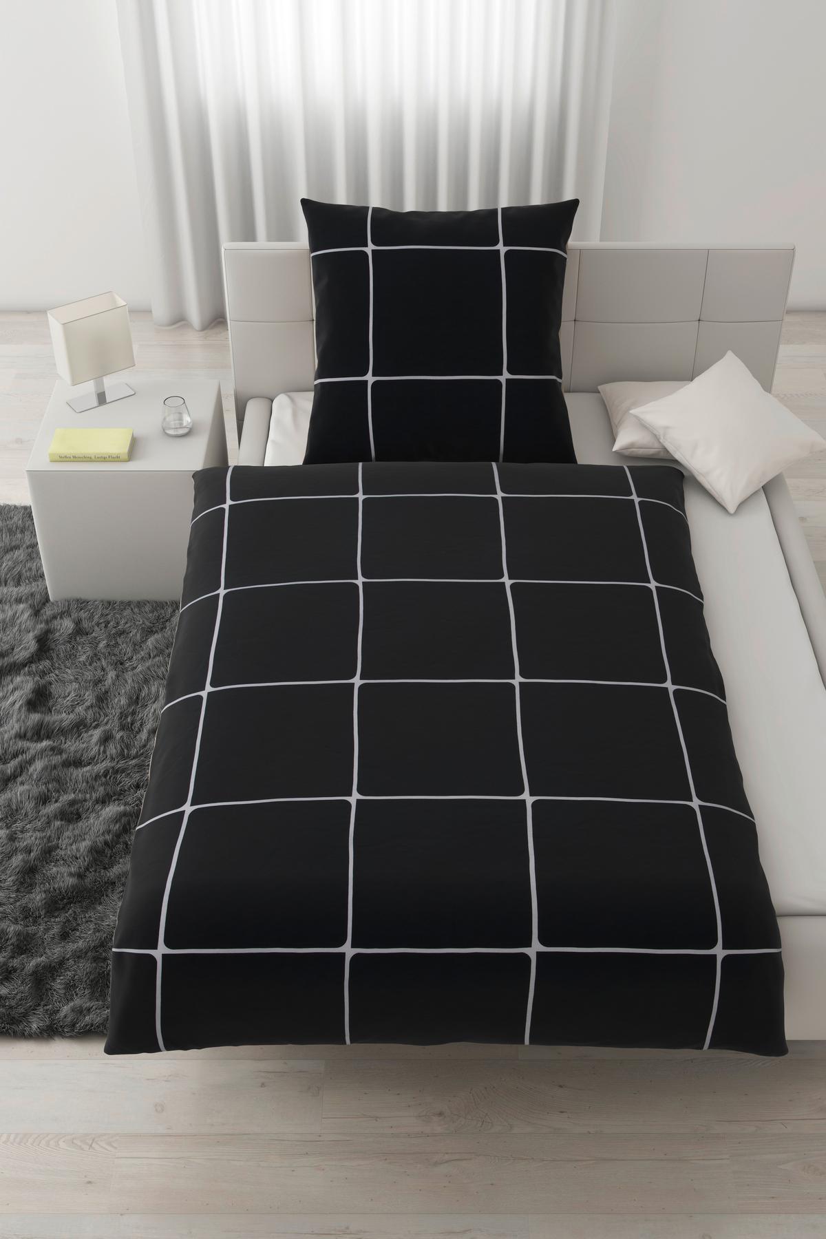 Bettwäsche Linnea Wende XL Schwarz/Greige ca. 155x220cm - Greige/Schwarz, MODERN, Textil (155/220cm) - Modern Living