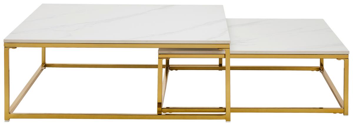 ZESTAW STOLIKÓW KAWOWYCH CHIANTI - biały/kolor złoty, Design, metal/ceramika (75/65/27/22/75/65cm) - Livetastic