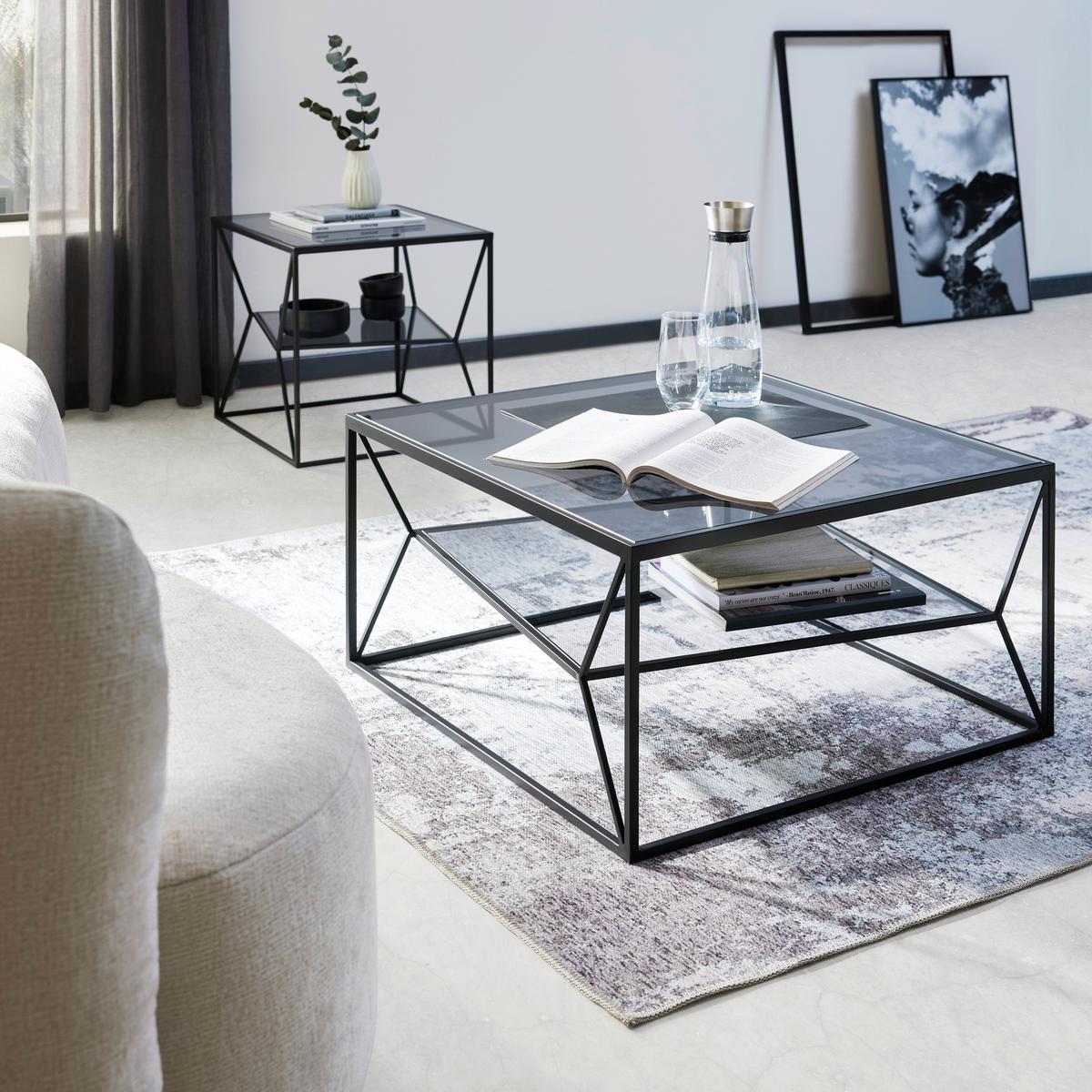 STOLIK KAWOWY ANGEL - czarny/szary, Modern, metal/szkło (70/70/38cm) - Premium Living