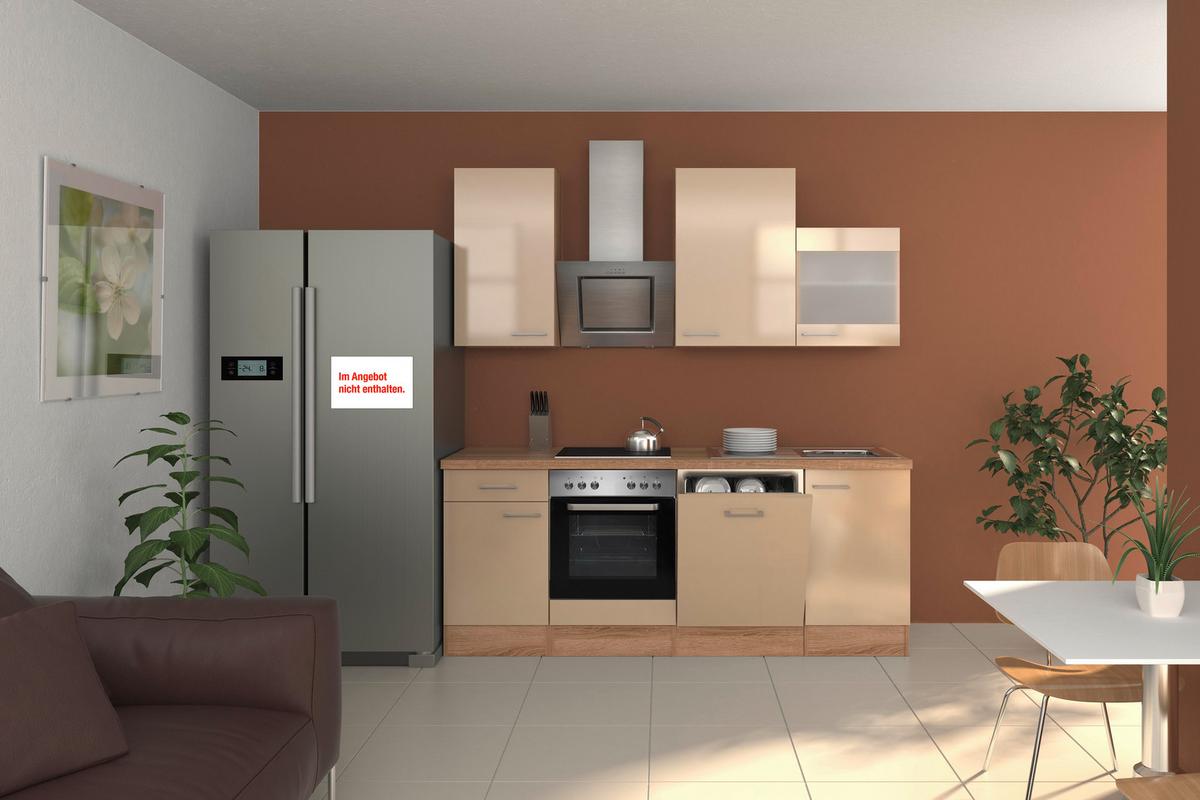 Küchenblock "Nepal" , Kaschmir/Sonoma Eiche - Kaschmir/Edelstahlfarben, MODERN, Glas/Holzwerkstoff (220cm) - FlexWell