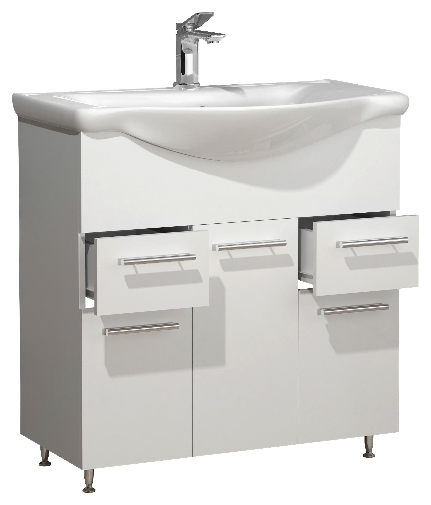 WASCHTISCHKOMBI LISALO XL - Weiss/Silberfarben, Modern, Keramik/Holzwerkstoff (75cm) - MID.YOU