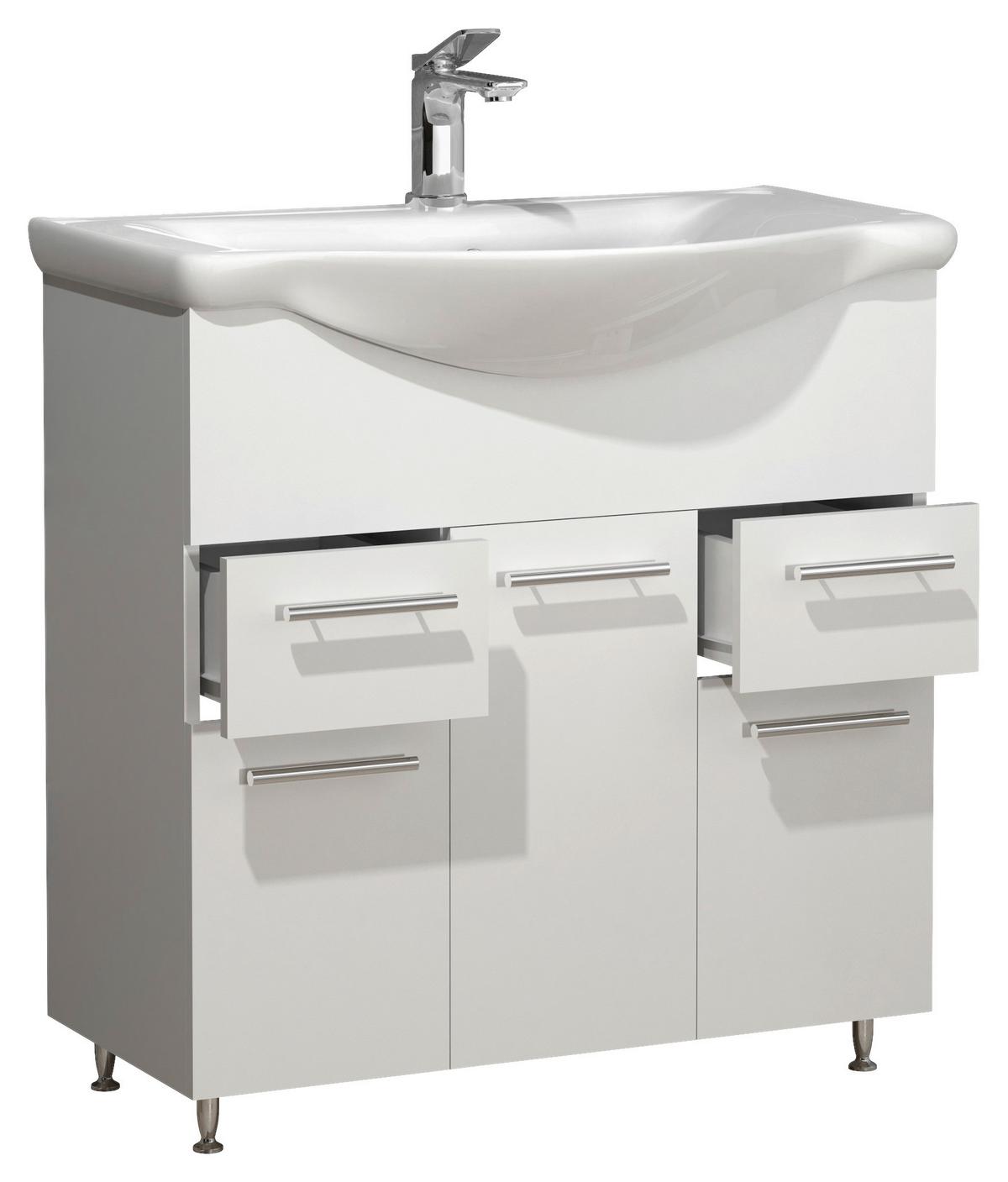 Kombiniran Umivalnik Lisalo Xl, Bela - srebrne barve/bela, Moderno, kovina/leseni material (75cm) - MID.YOU