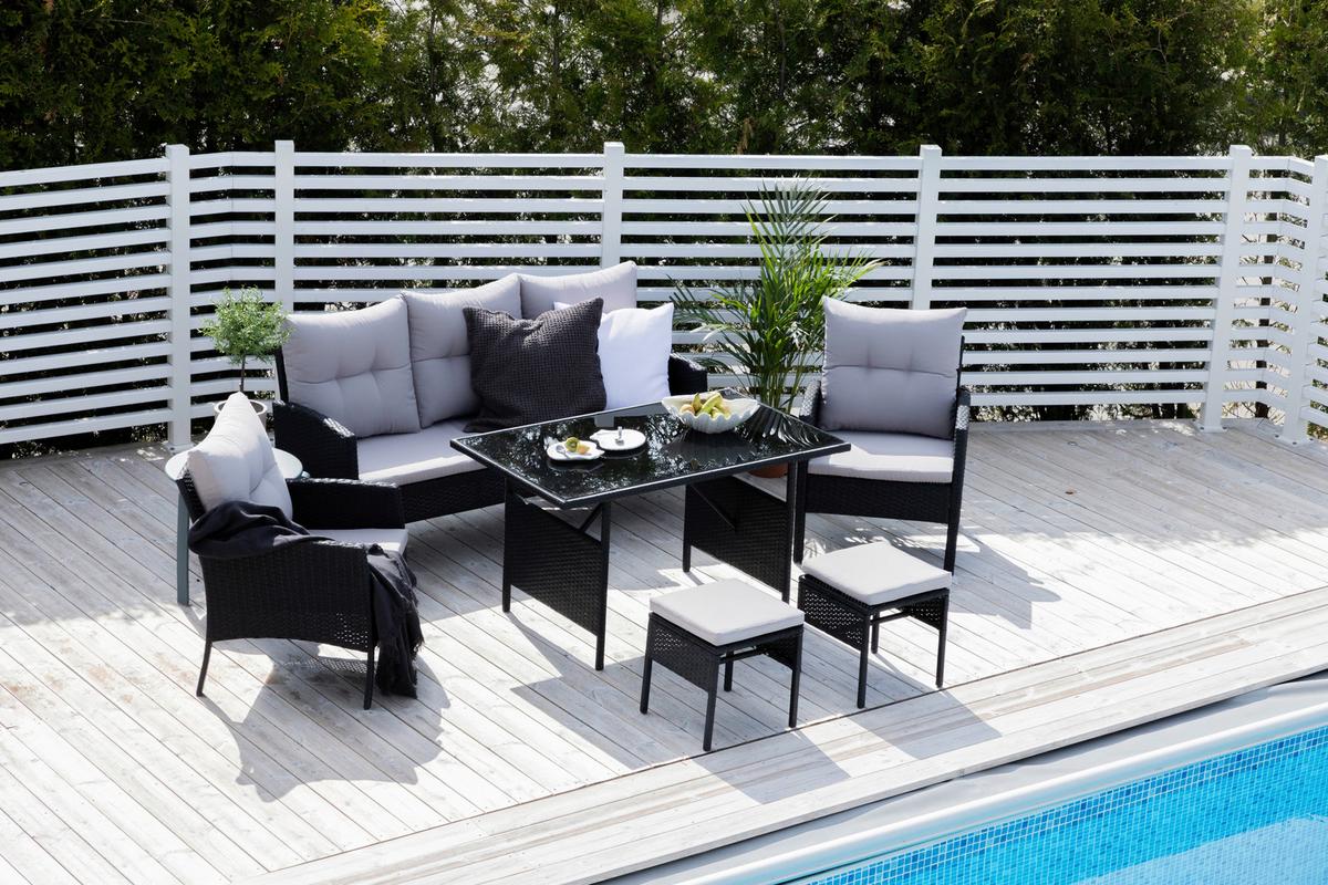 Dining-Loungeset Knock 6-tlg. Grau/Schwarz - Schwarz/Grau, KONVENTIONELL, Kunststoff - Gardenson