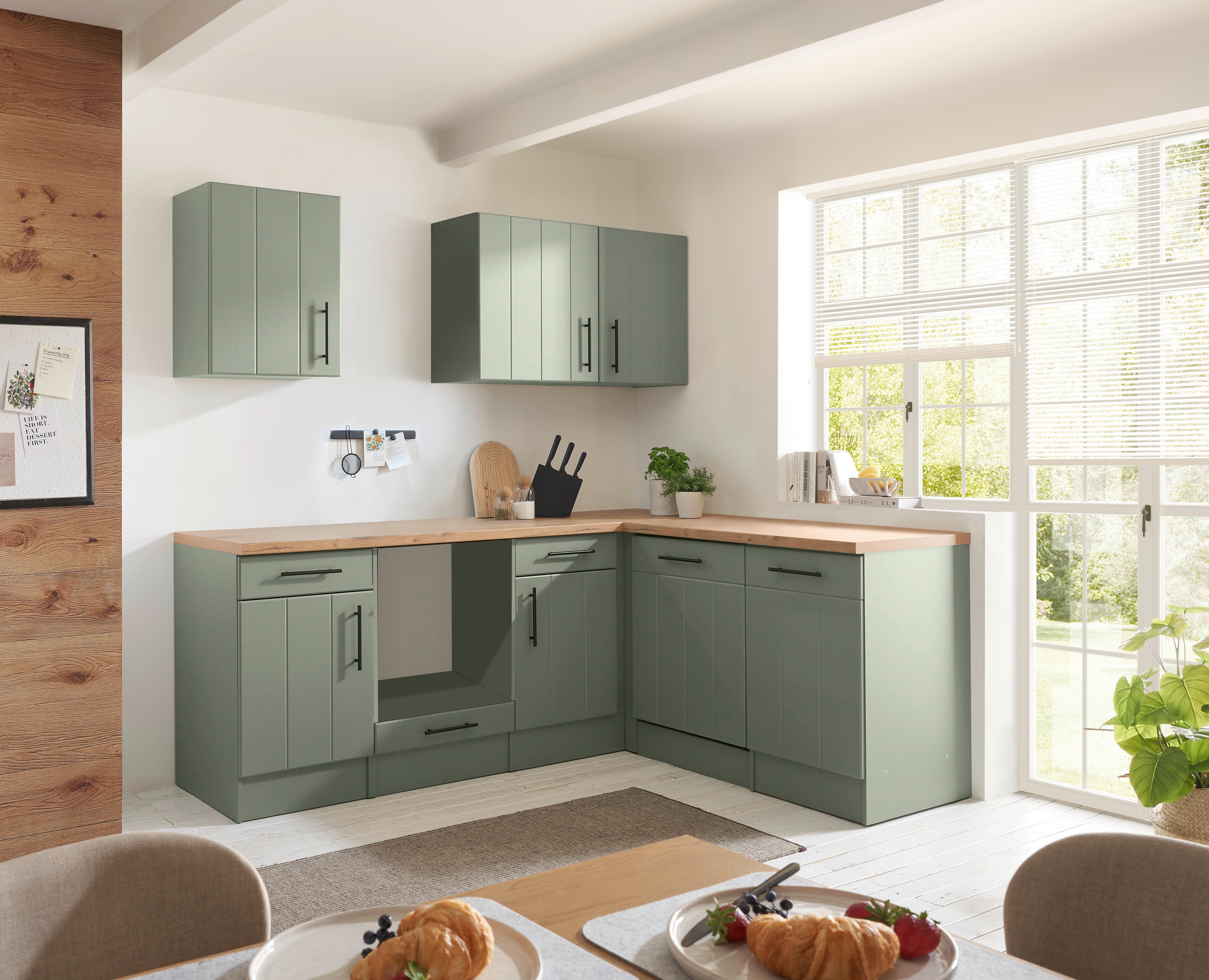 Küchenleerblock Anton o. Geräte Wildeiche/Schilfgrün - Schilfgrün/Wildeiche, Trend, Holzwerkstoff/Metall (220cm) - Respekta