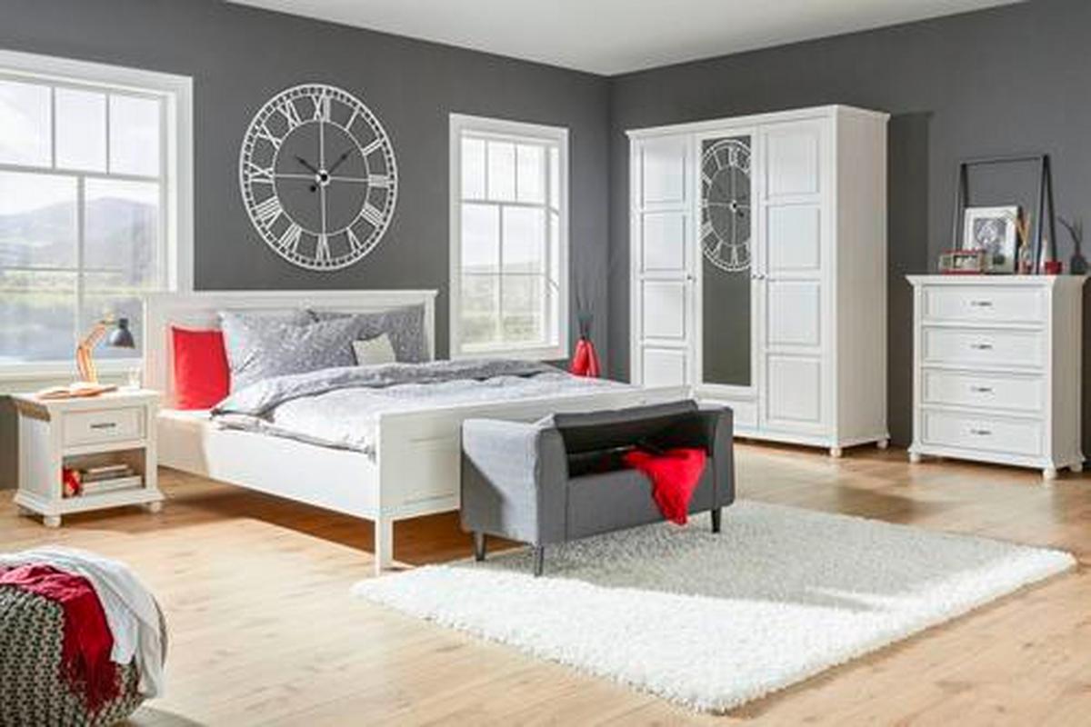 Drehtürenschrank in Weiss mit Spiegel - Weiss, Romantik / Landhaus, Holz/Metall (178,5/221/64,5cm) - Zandiara