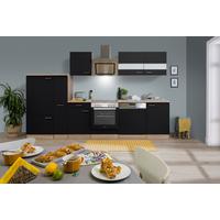 Küchenblock Merle mit Geräten ca. 310 cm Schwarz - Edelstahlfarben/Eichefarben, Basics, Holzwerkstoff/Metall (310cm) - Respekta