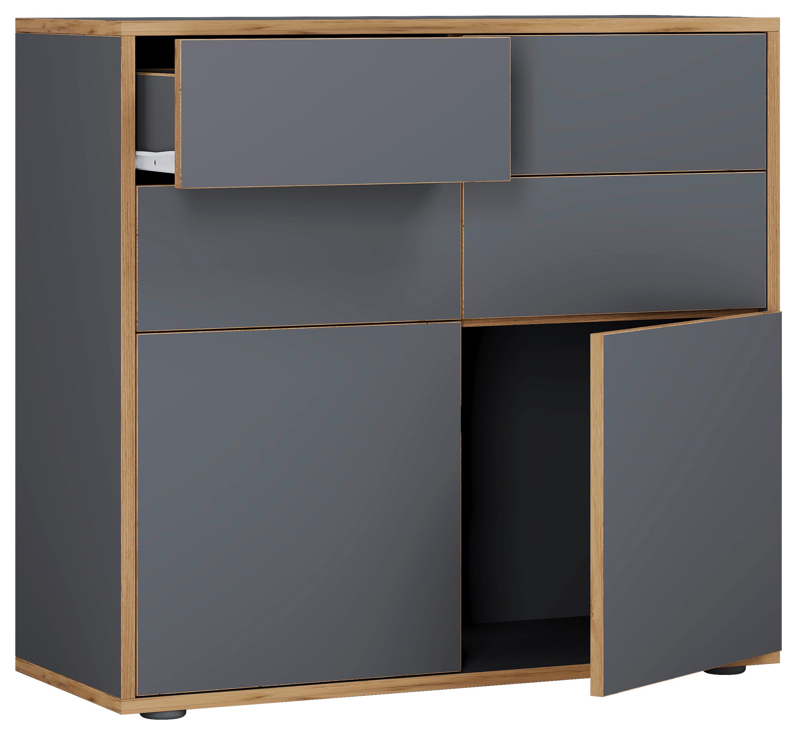 Komoda Salia B100, Antracit, Barva Hrasta - črna/medeni hrast, Design, umetna masa/leseni material (100/74/33cm) - MID.YOU