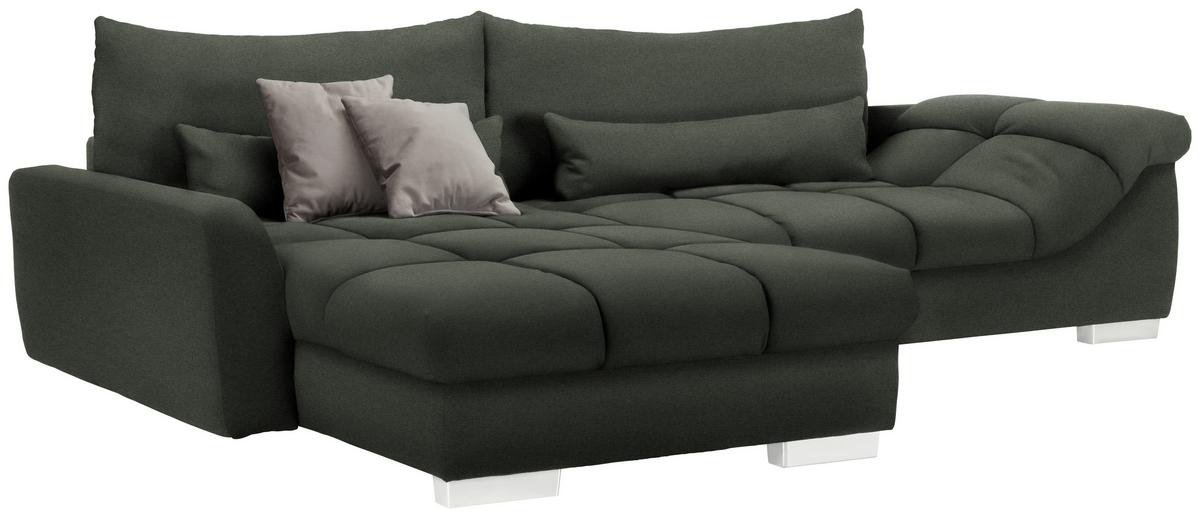 Wohnlandschaft Waikiki Grün - Chromfarben/Schwarz, KONVENTIONELL, Kunststoff/Textil (337/69/228cm) - Mömax