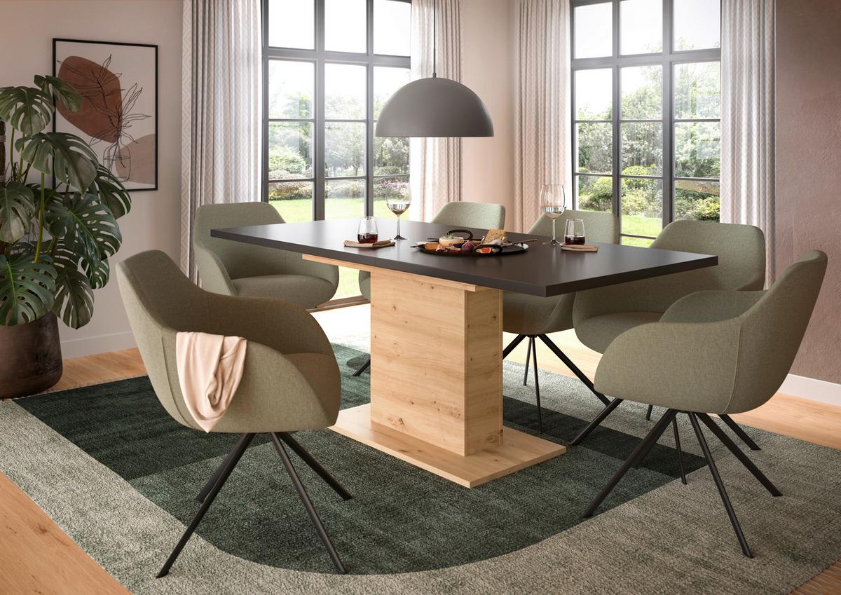 Ausziehtisch Marlon Grau/Eiche ca. 150-190x90x76 cm - Eiche Artisan/Grau, KONVENTIONELL, Holzwerkstoff (150-190/76/90cm) - MID.YOU