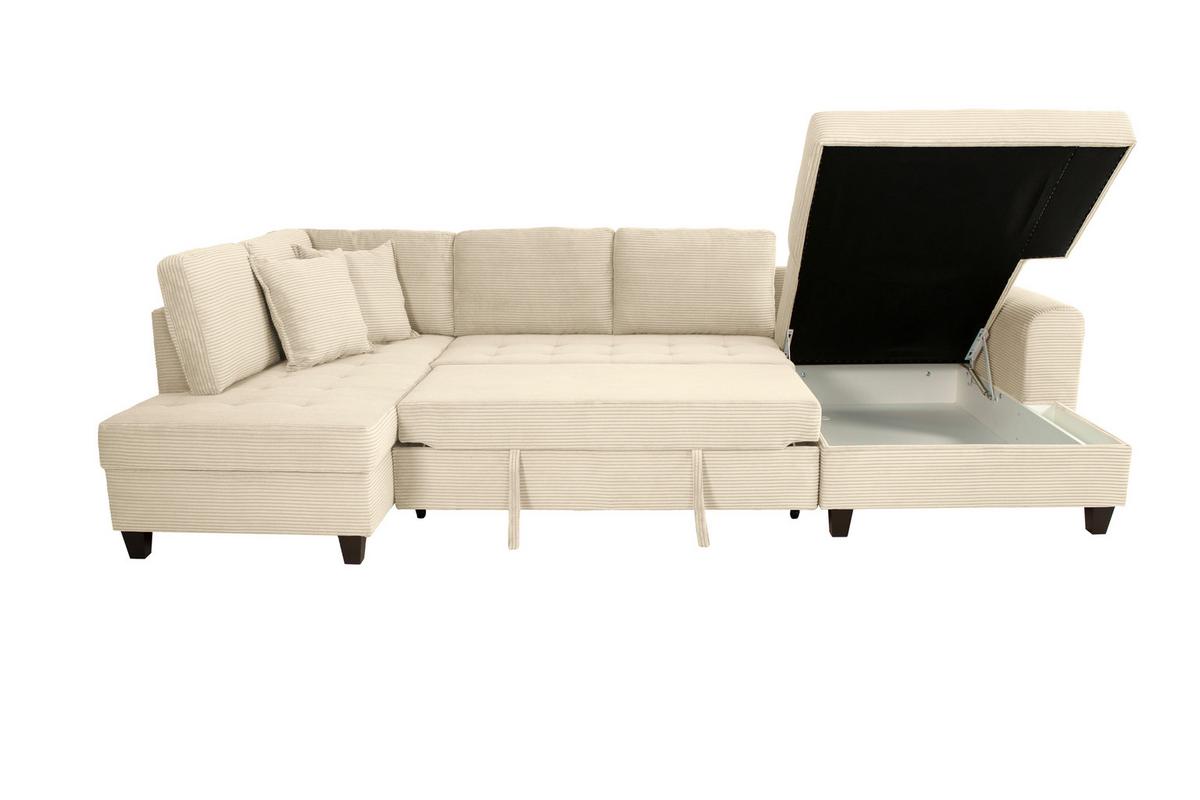 Kutna Garnitura Moritz - krem, Trend, tekstil (178/324/155cm)