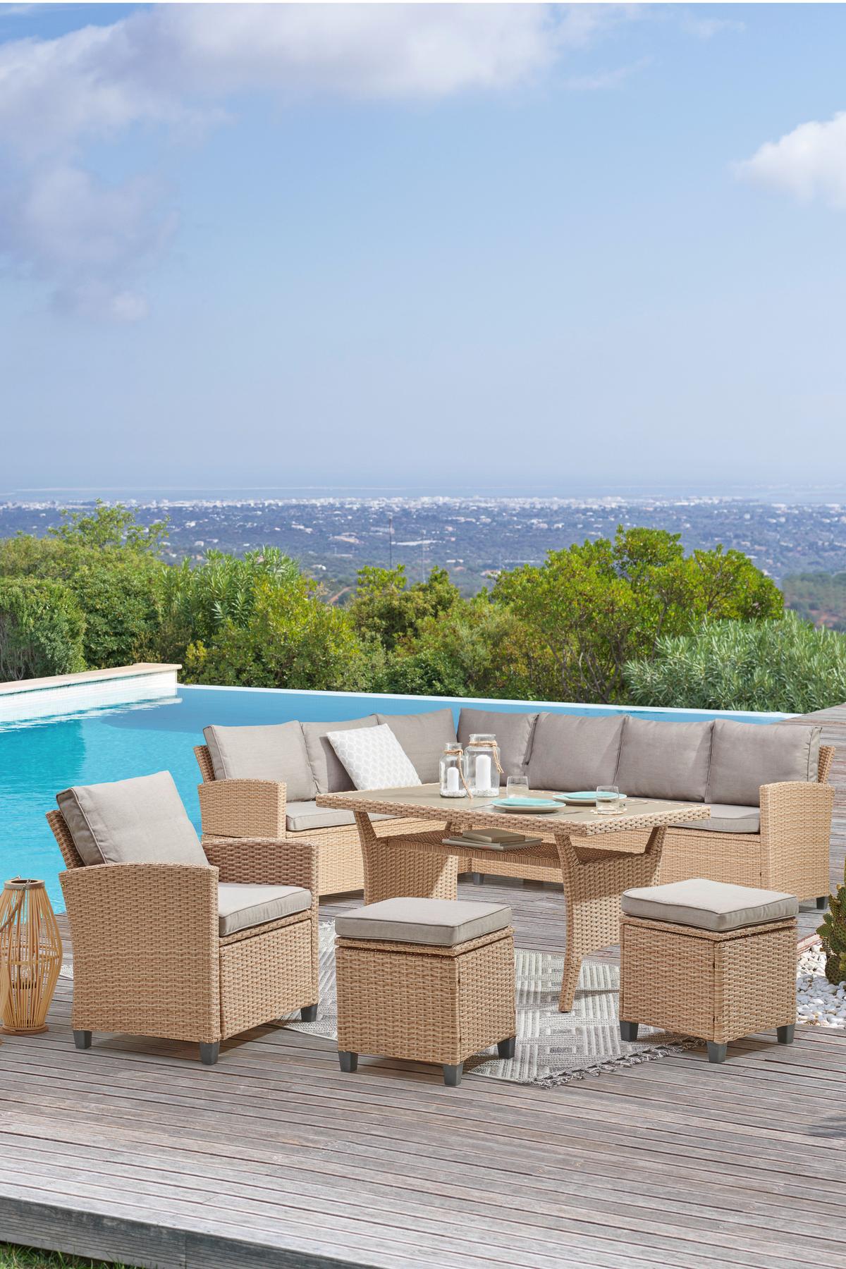 Lounge Garnitura Porto-multi, Svetlo Rjava, 6-Delni Set - svetlo rjava/siva, Moderno, umetna masa/tekstil (190/237cm) - Beldano