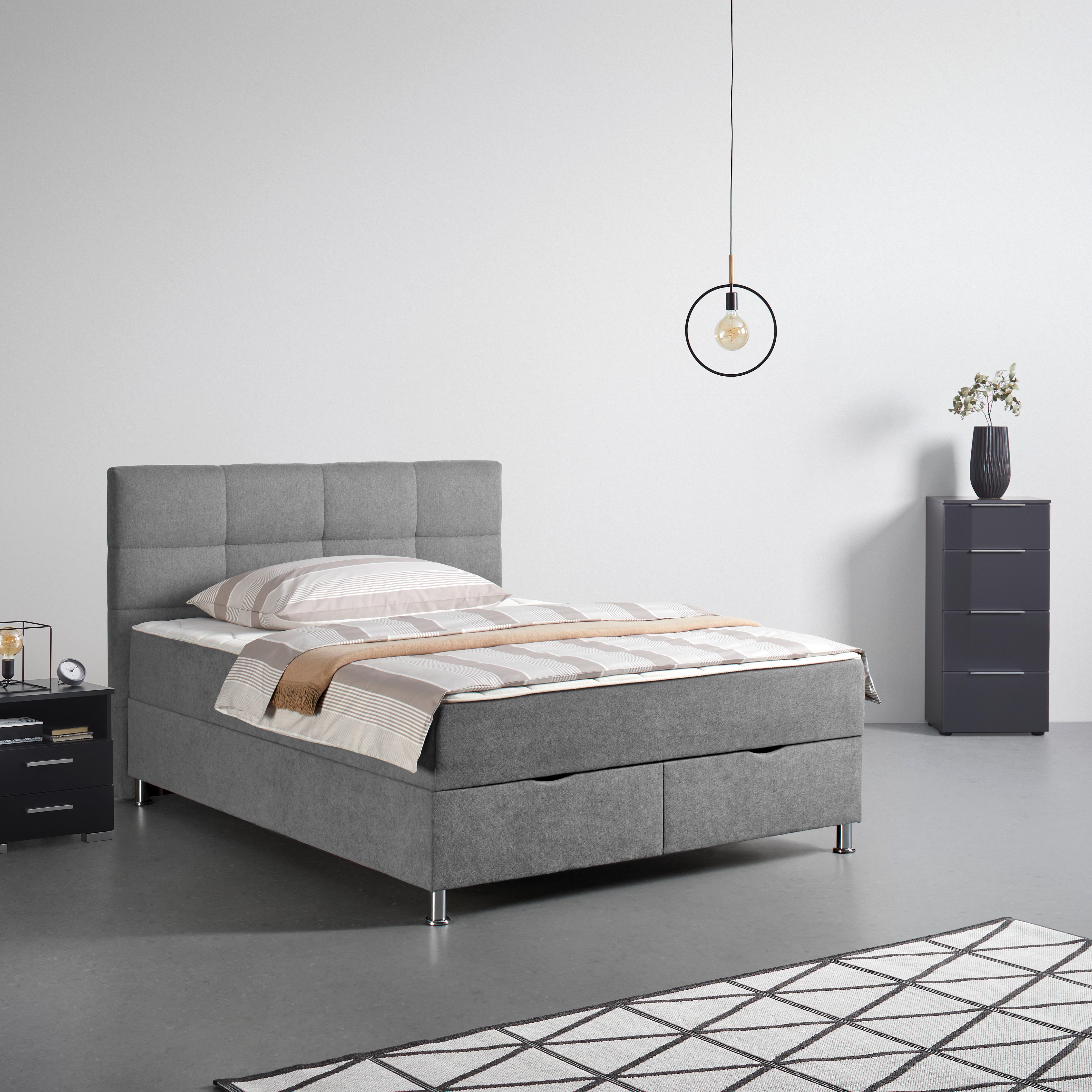 Boxbett Oviedo in Grau ca. 180x200cm - Grau, KONVENTIONELL, Textil/Metall (180/200cm) - Mömax