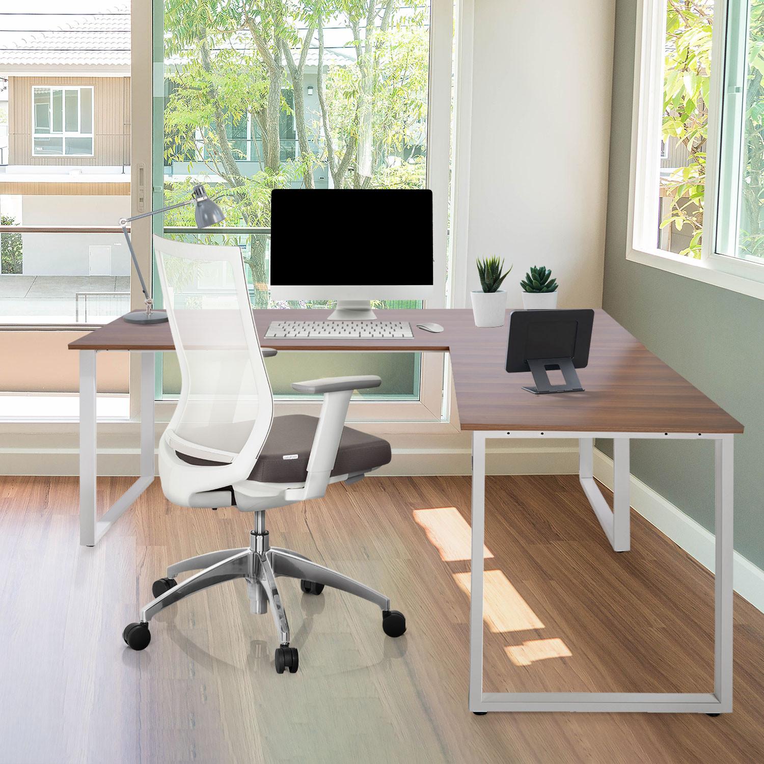 Kotna Pisalna Miza Workspace Xl I, Oreh - barva oreha/bela, Basics, kovina/leseni material (180/180/75,5cm) - MID.YOU
