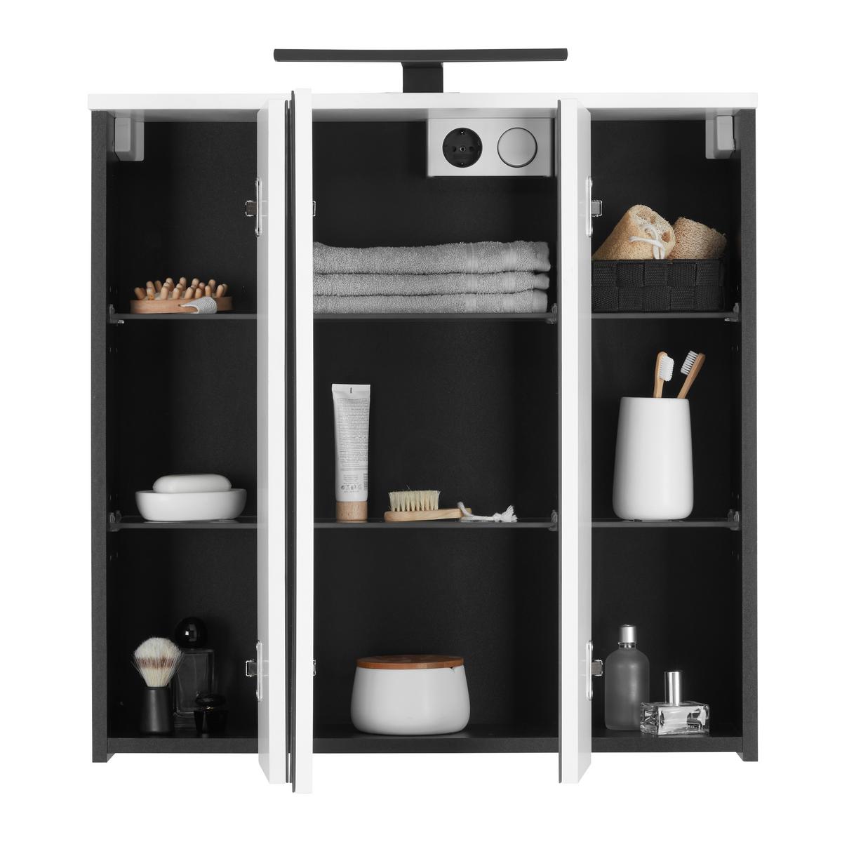 Spiegelschrank Wave II in Schwarz - Weiß, MODERN, Glas/Holzwerkstoff (70/70/20cm) - Mömax