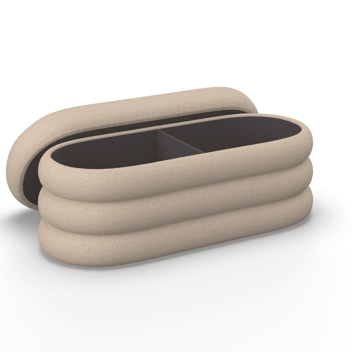 Hockerbank Lorena Braun Boucle Gepolstert mit Stauraum - Braun, MODERN, Holz/Textil (110/47/45cm) - Bessagi Home