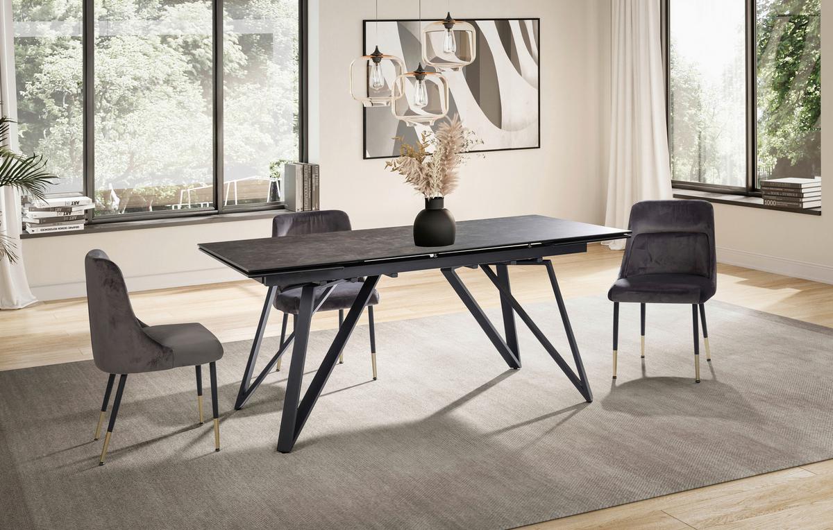 Raztegljiva Jedilna Miza Marble, Keramika, 180-260x95cm - črna, Design, kovina/keramika (180/95/76cm) - MID.YOU
