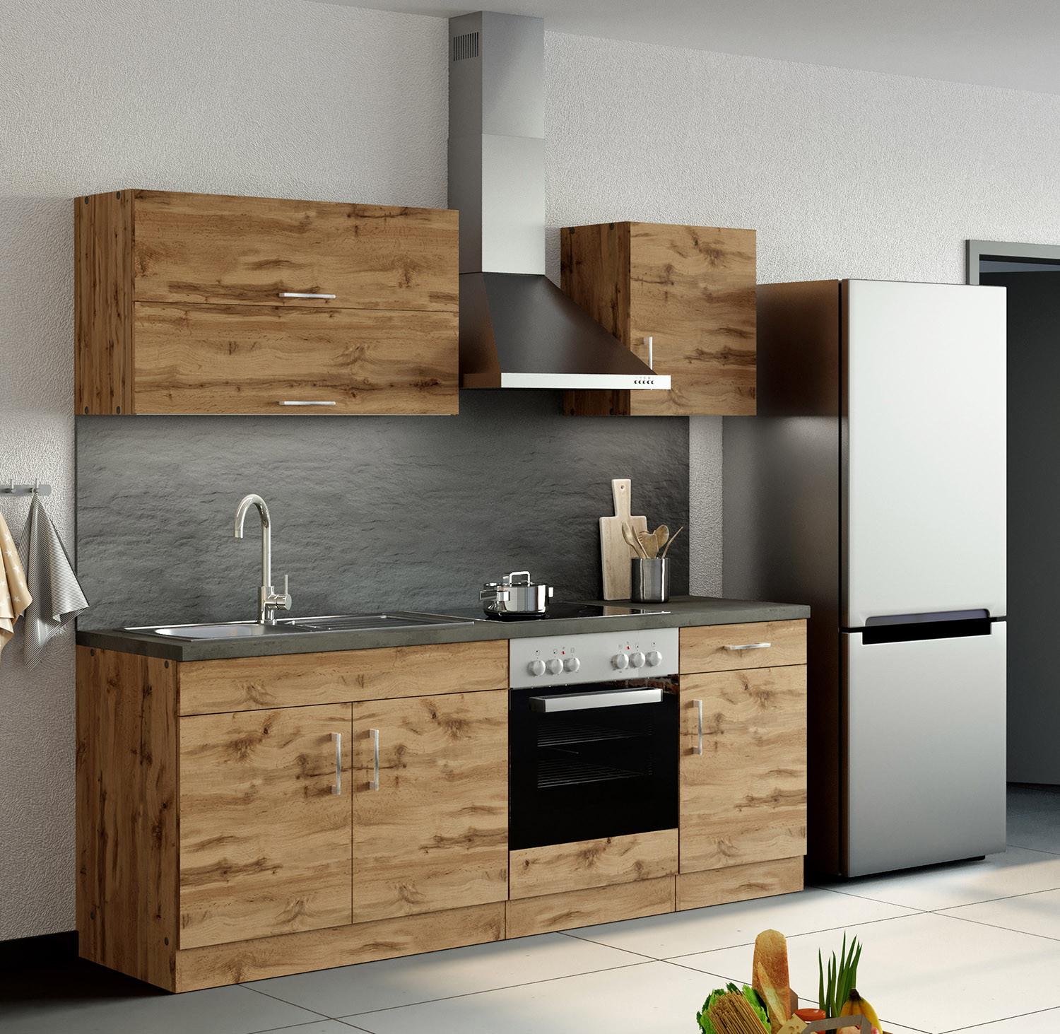Küchenleerblock 'Sorrento' , Eichefarben - Chromfarben/Schieferfarben, MODERN, Holzwerkstoff/Metall (210cm) - Held