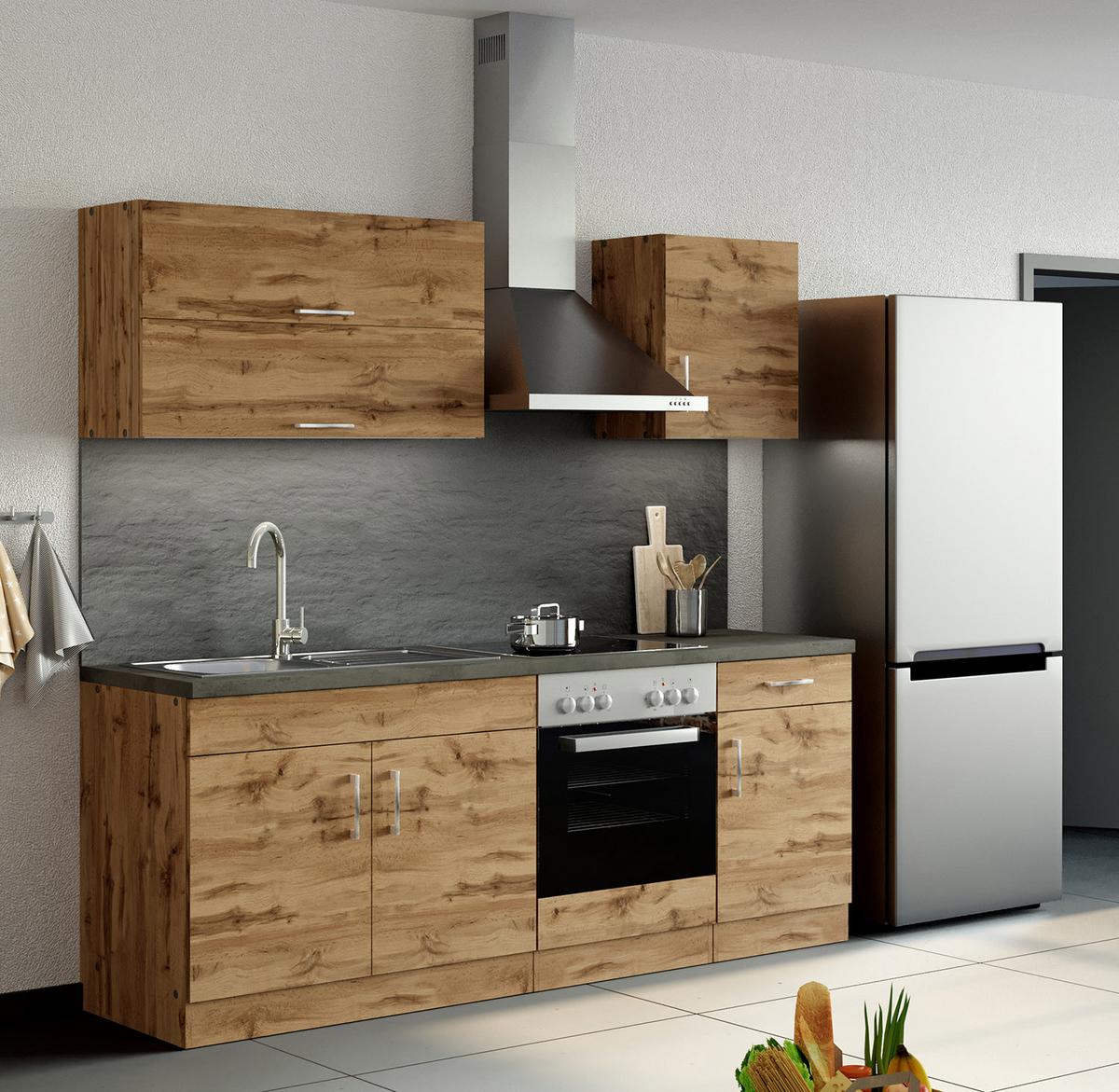 Küchenleerblock 'Sorrento' , Eichefarben - Chromfarben/Schieferfarben, MODERN, Holzwerkstoff/Metall (210cm) - Held