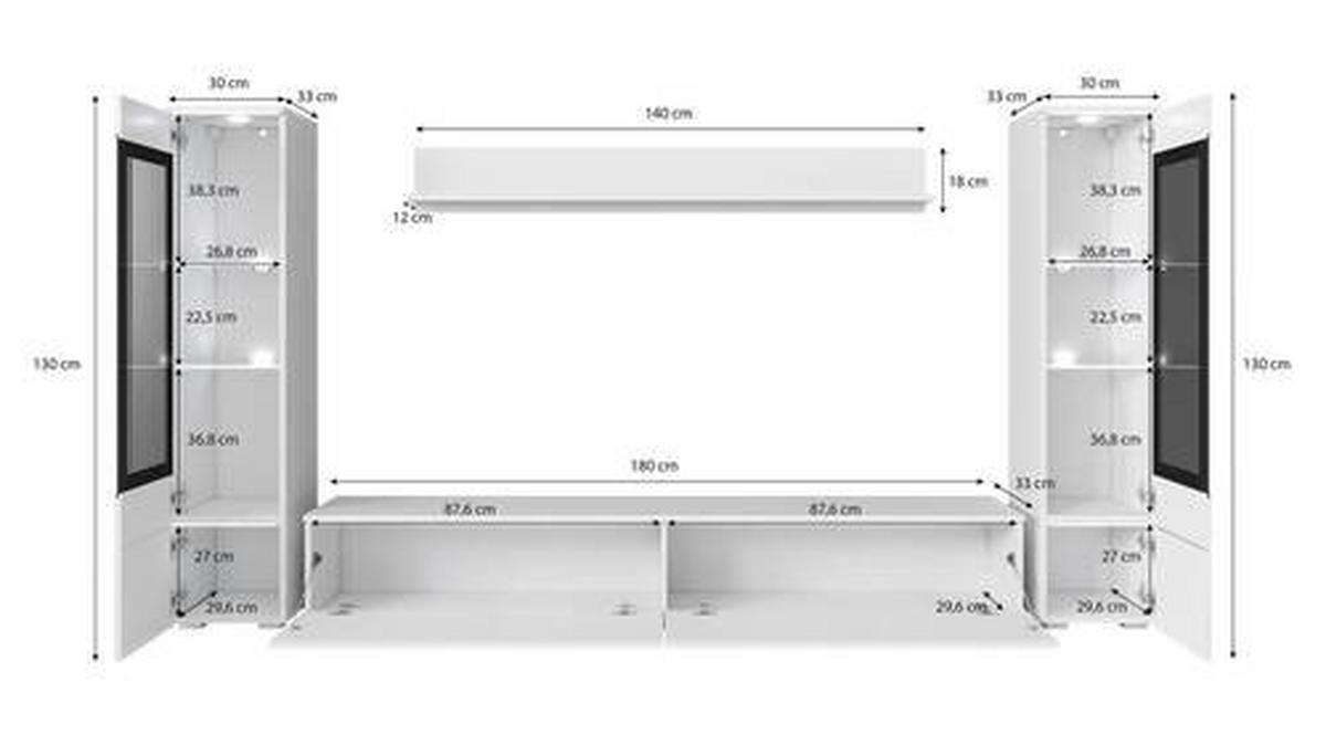 Dnevni Regal Vera, Črna, 4-Delno, Led - črna/siva, Design, umetna masa/steklo (240/130/33cm) - Livetastic