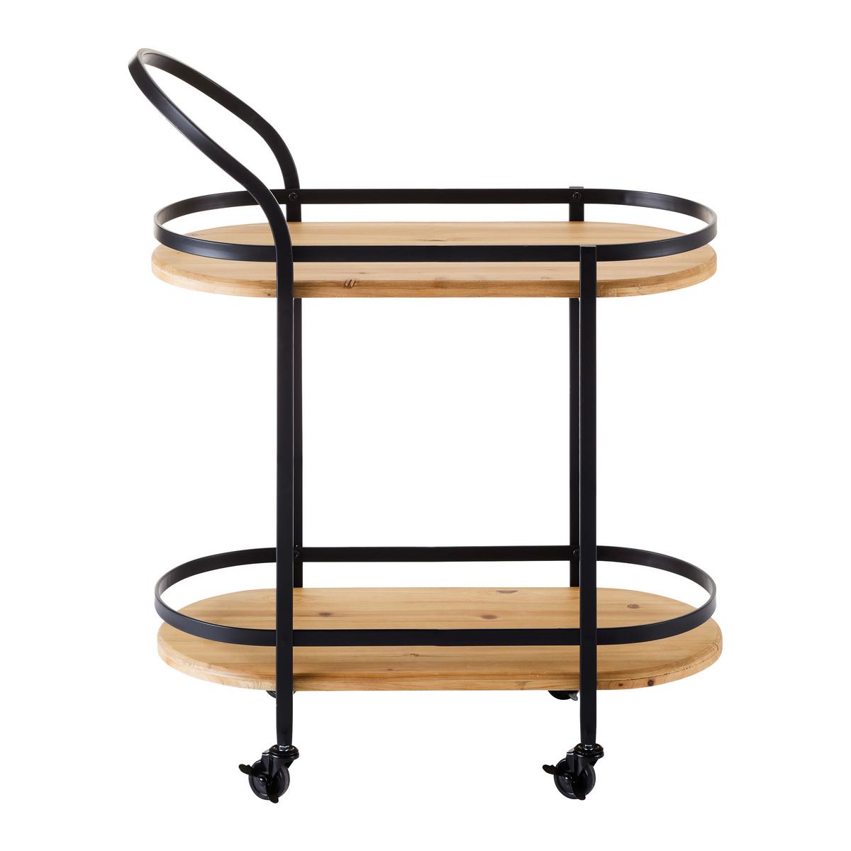 Rollwagen Jolanda Natur/ Schwarz Echtholz/Metall - Schwarz/Naturfarben, MODERN, Holz/Kunststoff (70/86/35cm) - Bessagi Home