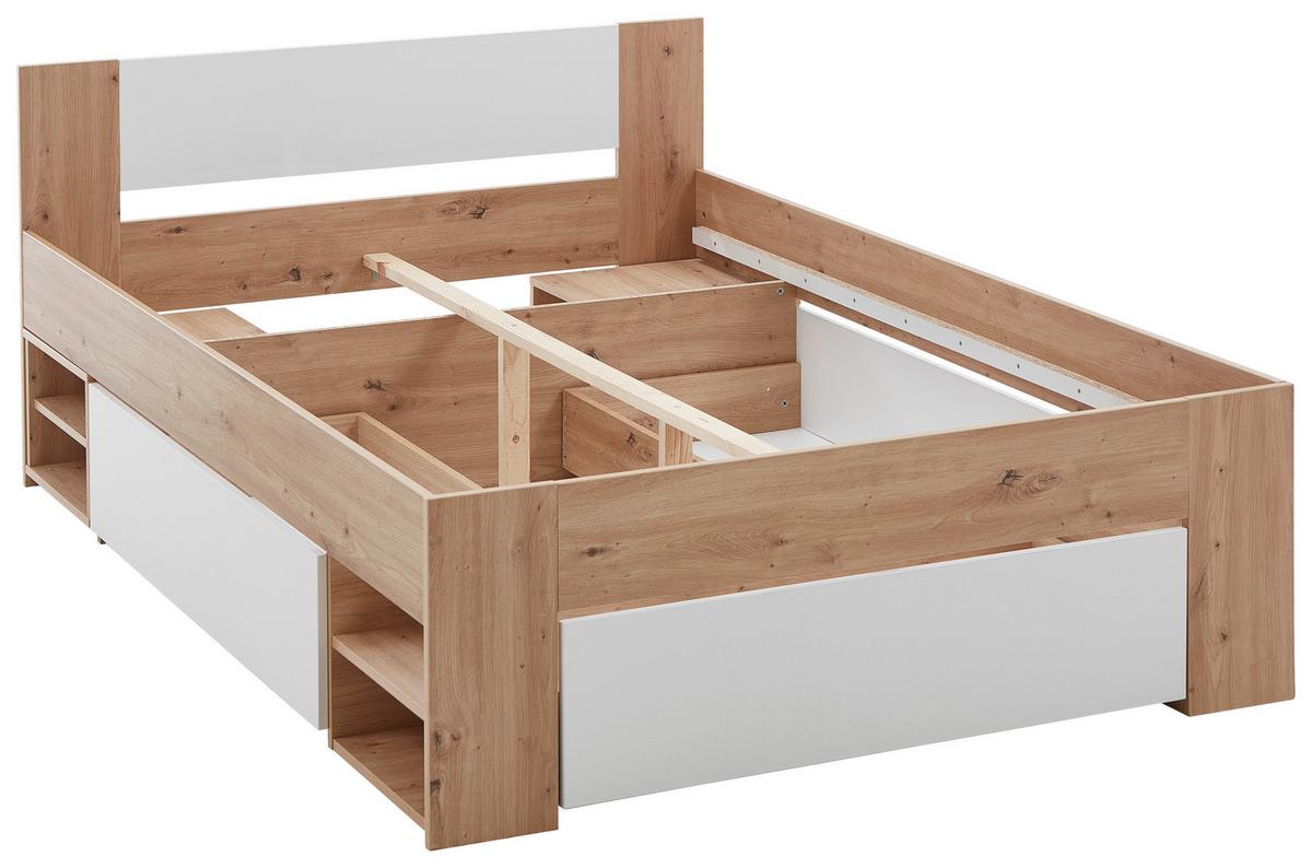 Bett Azurro 2-140 Weiß/Eiche Artisan - Weiß/Eiche Artisan, MODERN, Holzwerkstoff (140/200cm) - Mömax
