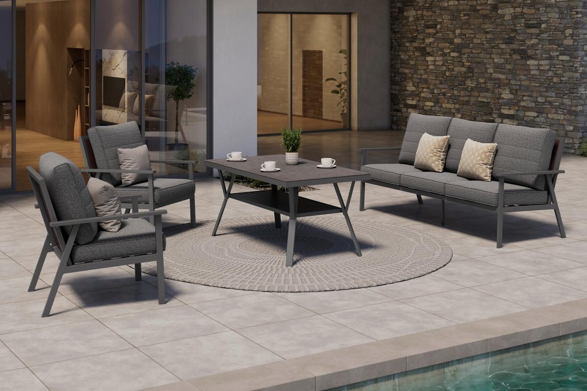 Lounge Garnitura Genua, Črna, Antracit, 4-Delno - črna/antracit, Moderno, kovina/steklo - Beldano