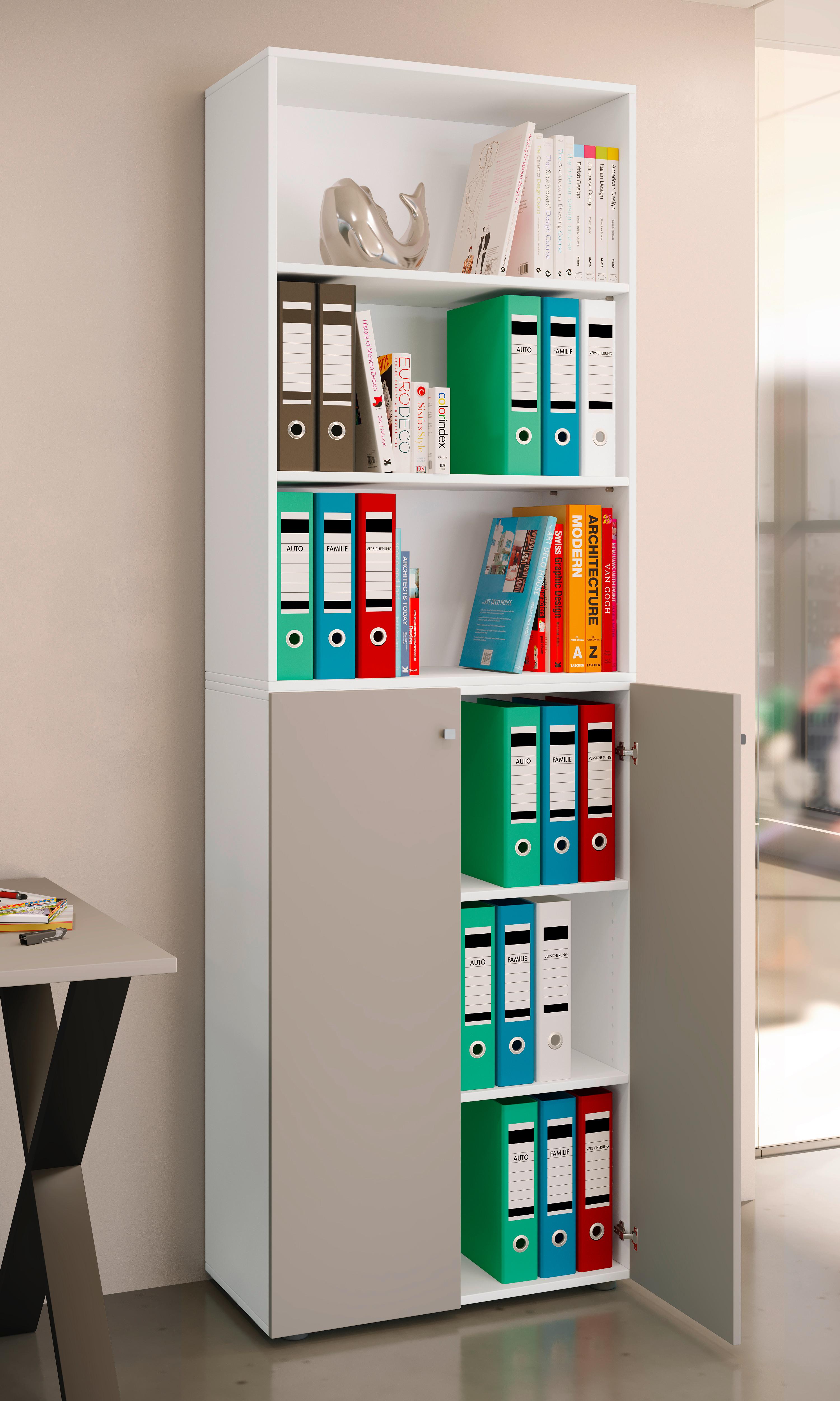 AKTENSCHRANK LONA 2XL - Weiss/Grau, Design, Holzwerkstoff (70/220/39cm) - MID.YOU