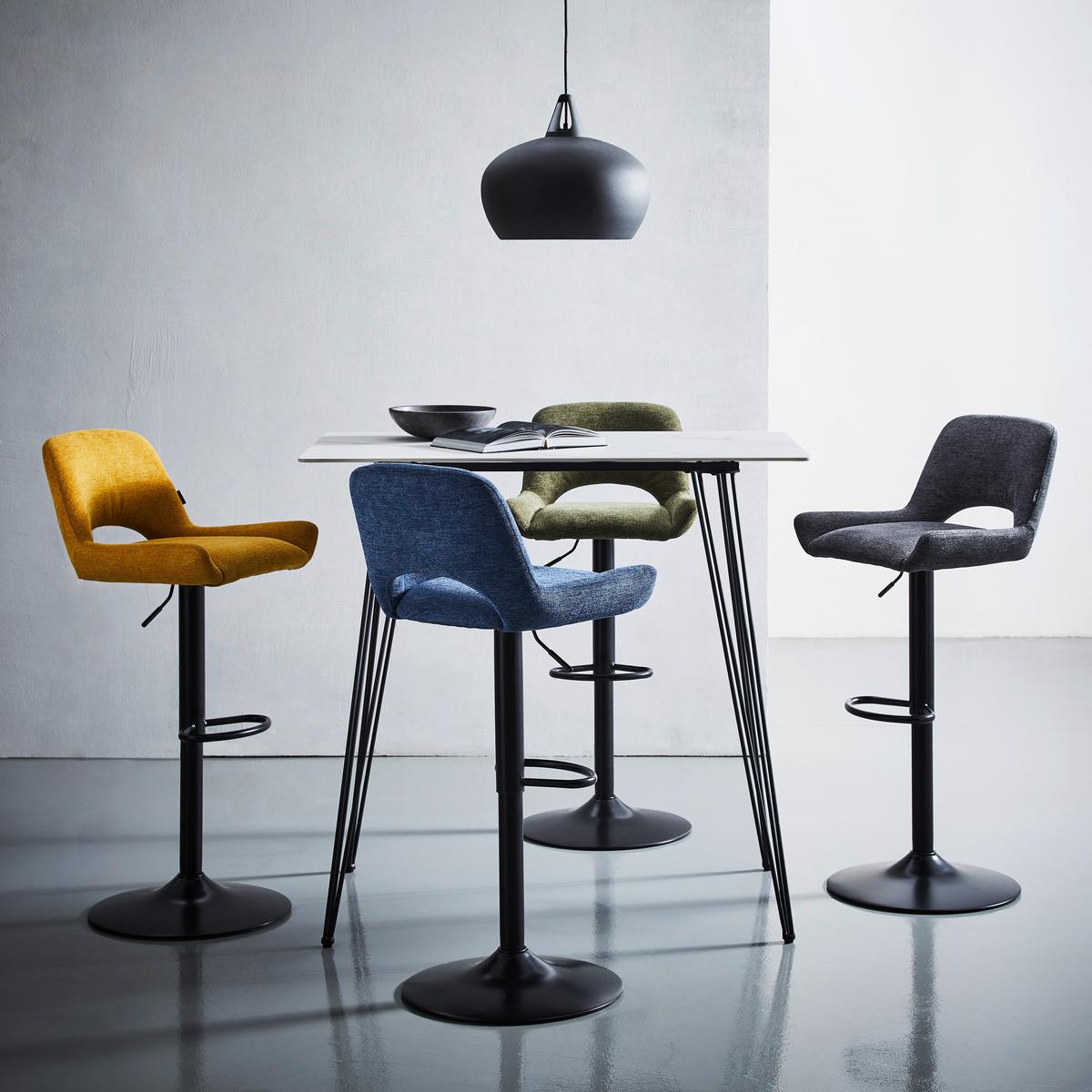 STOŁEK BAROWY CHOW - czarny/szary, Design, metal/tkanina (49/86.5-108.5/53cm) - Novel