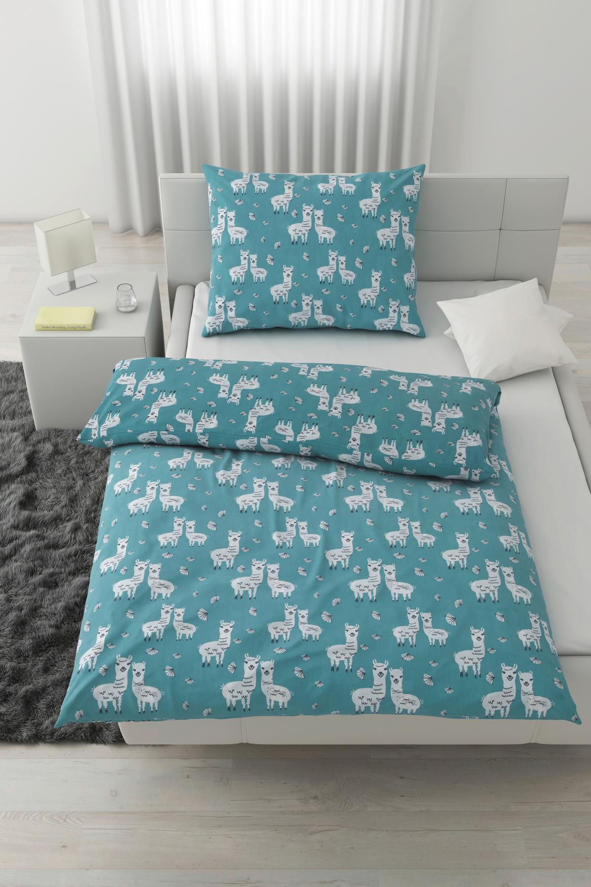 BETTWÄSCHESET LAMA - Türkis/Weiss, Konventionell, Textil (160/210cm) - Modern Living