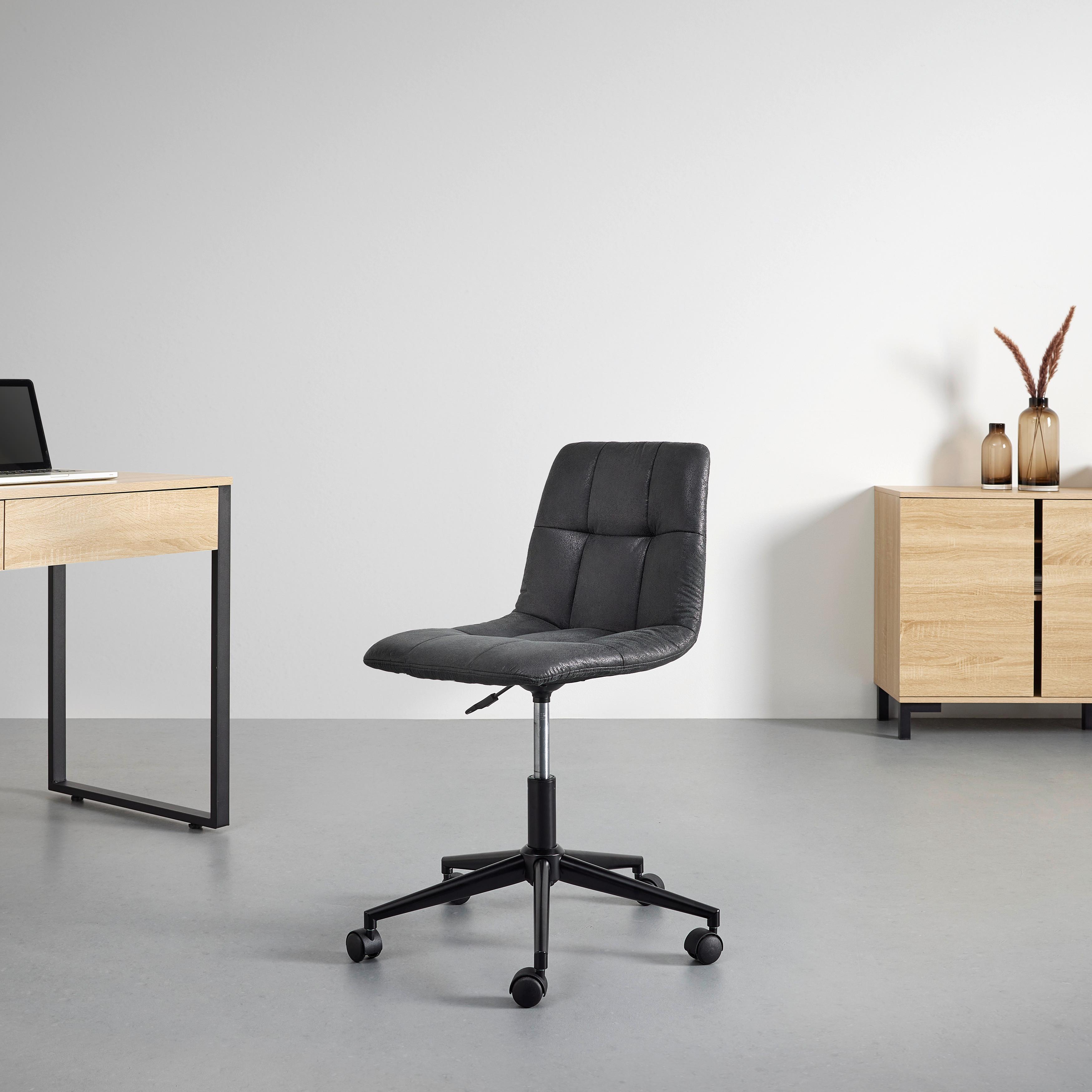 Drehstuhl Clelie Dunkelgrau Mikrofaser - Dunkelgrau/Schwarz, MODERN, Holz/Kunststoff (45/79-89/57cm) - Bessagi Home