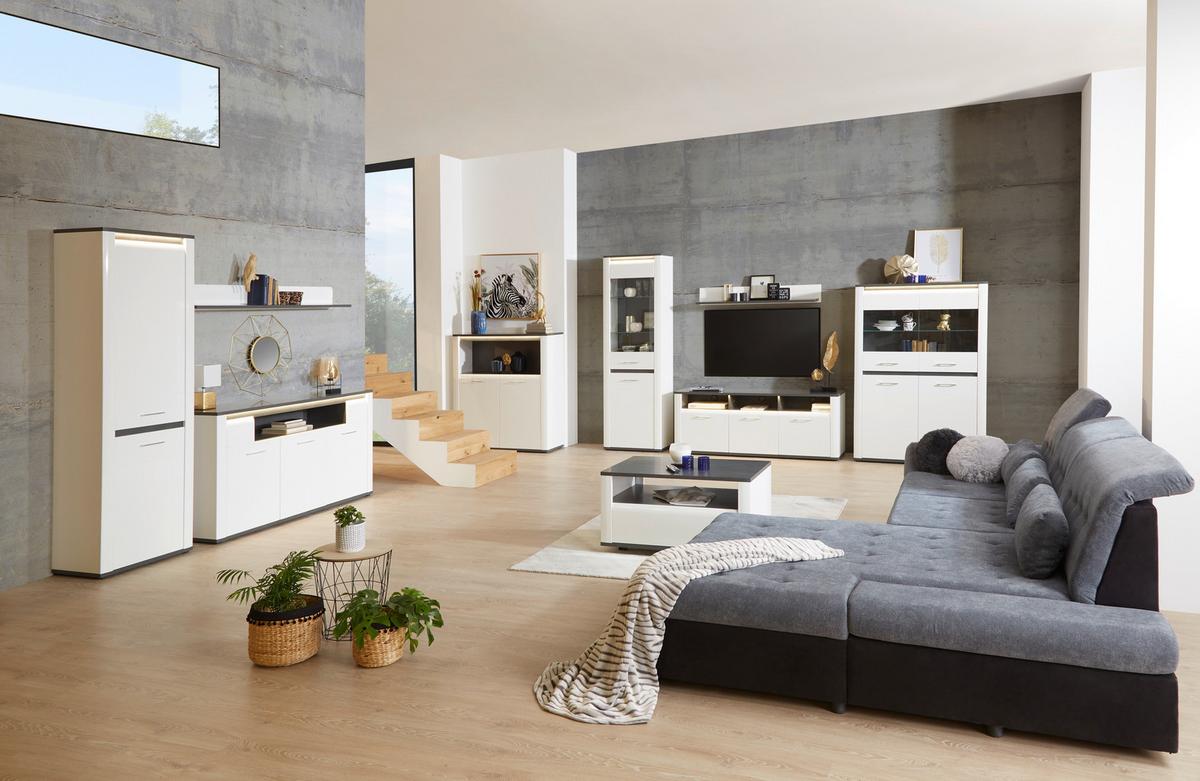 Vitrina Alassio - barve kroma/črna, Moderno, kovina/umetna masa (61,7/200/37,5cm) - Premium Living