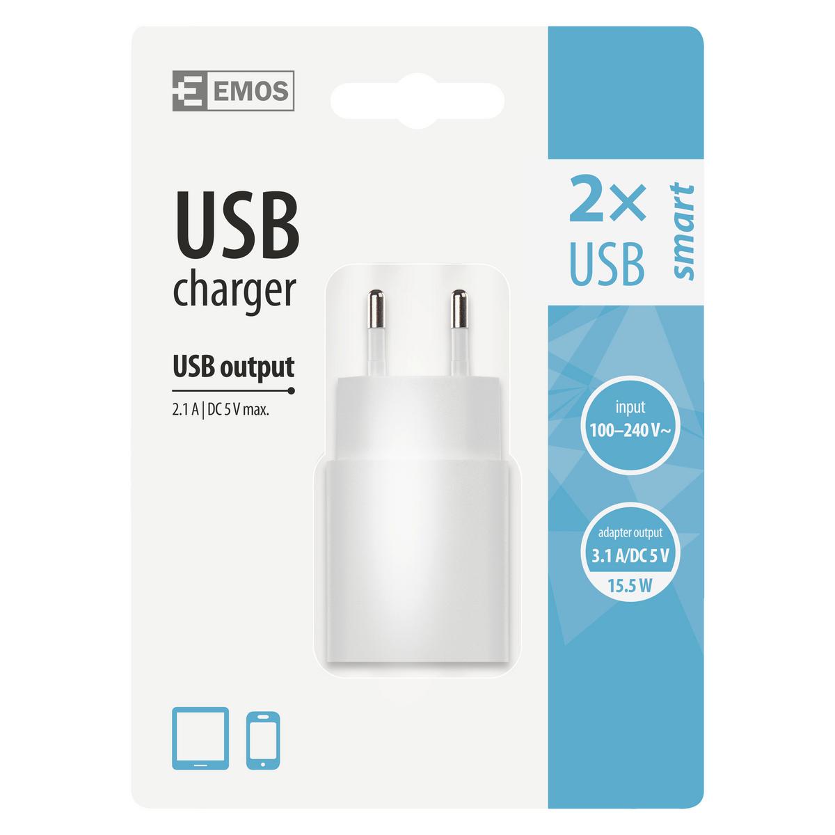 Hálózati Adapter Uni Smart 3.1a - fehér, műanyag (8/3,9/2,7cm)