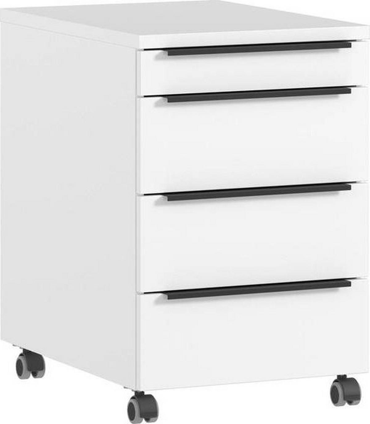 Rollcontainer Ribera Weiss - Weiss/Schwarz, Modern, Holzwerkstoff/Kunststoff (42/63/60cm) - Premium Living