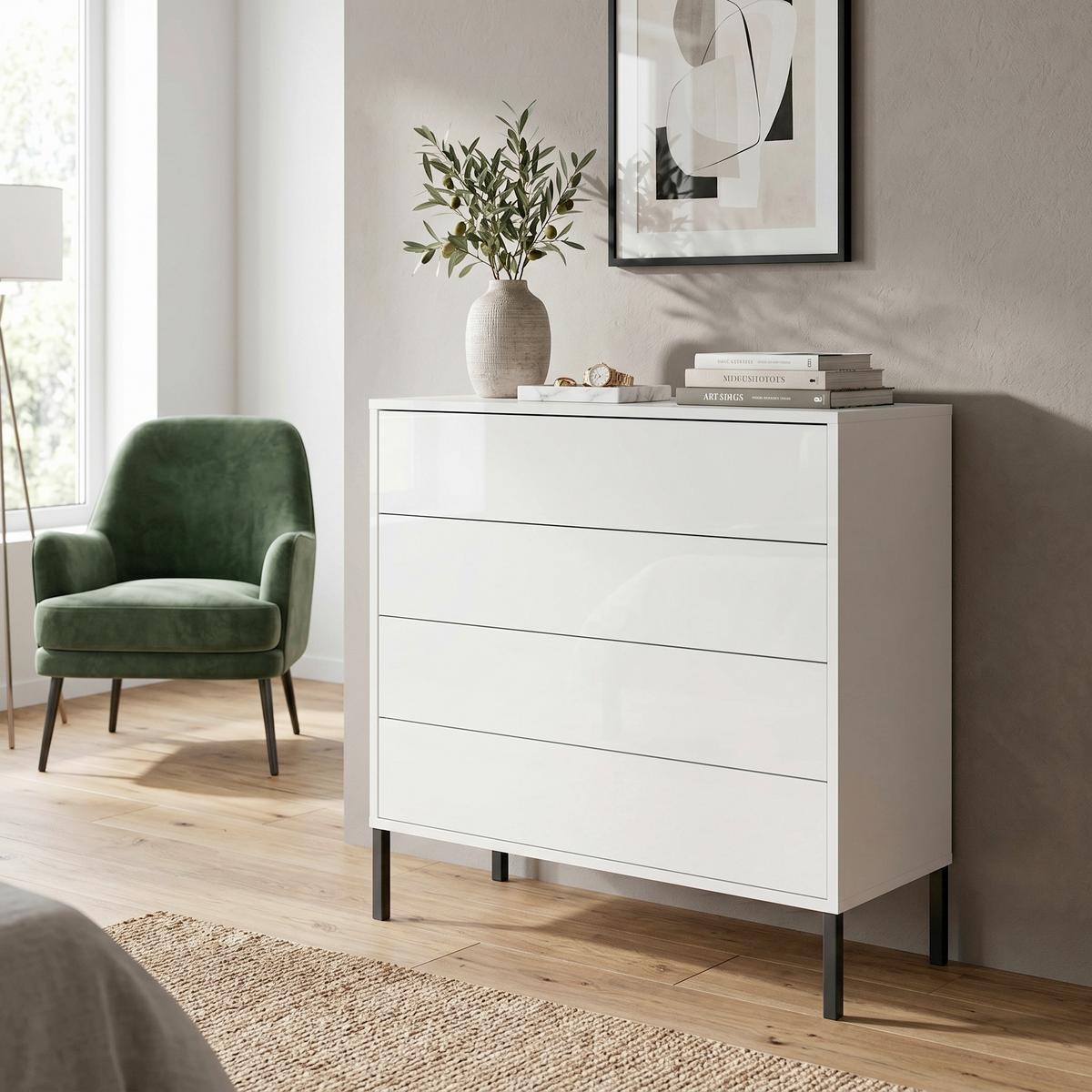 Kommode Mailand Typ 3 Weiß - Weiß Hochglanz/Anthrazit, MODERN, Holzwerkstoff/Metall (79/86/33cm) - MID.YOU