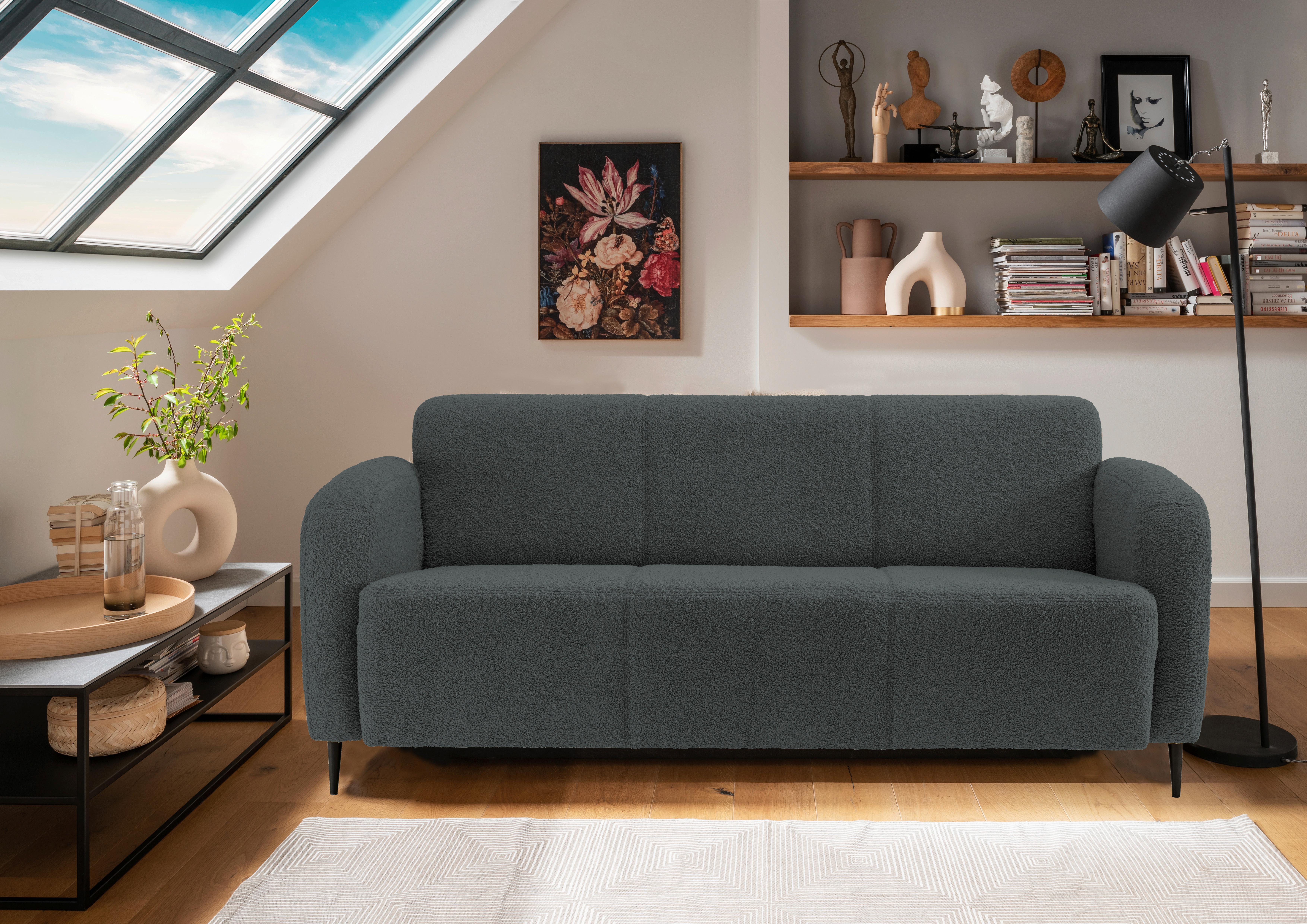3-Sitzer-Sofa Marone Anthrazit Teddystoff - Anthrazit/Schwarz, MODERN, Textil/Metall (180/76/90cm) - Livetastic