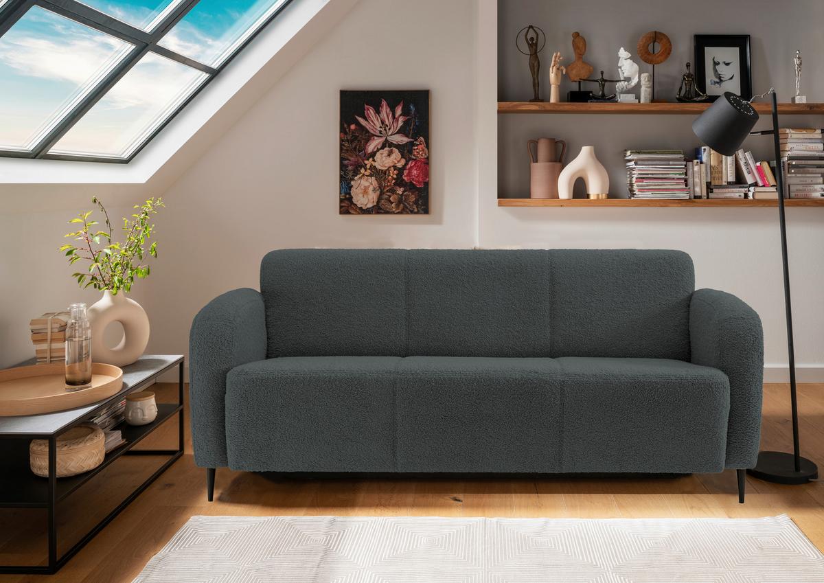 3-Sitzer-Sofa Marone Anthrazit Teddystoff - Anthrazit/Schwarz, MODERN, Textil/Metall (180/76/90cm) - Livetastic