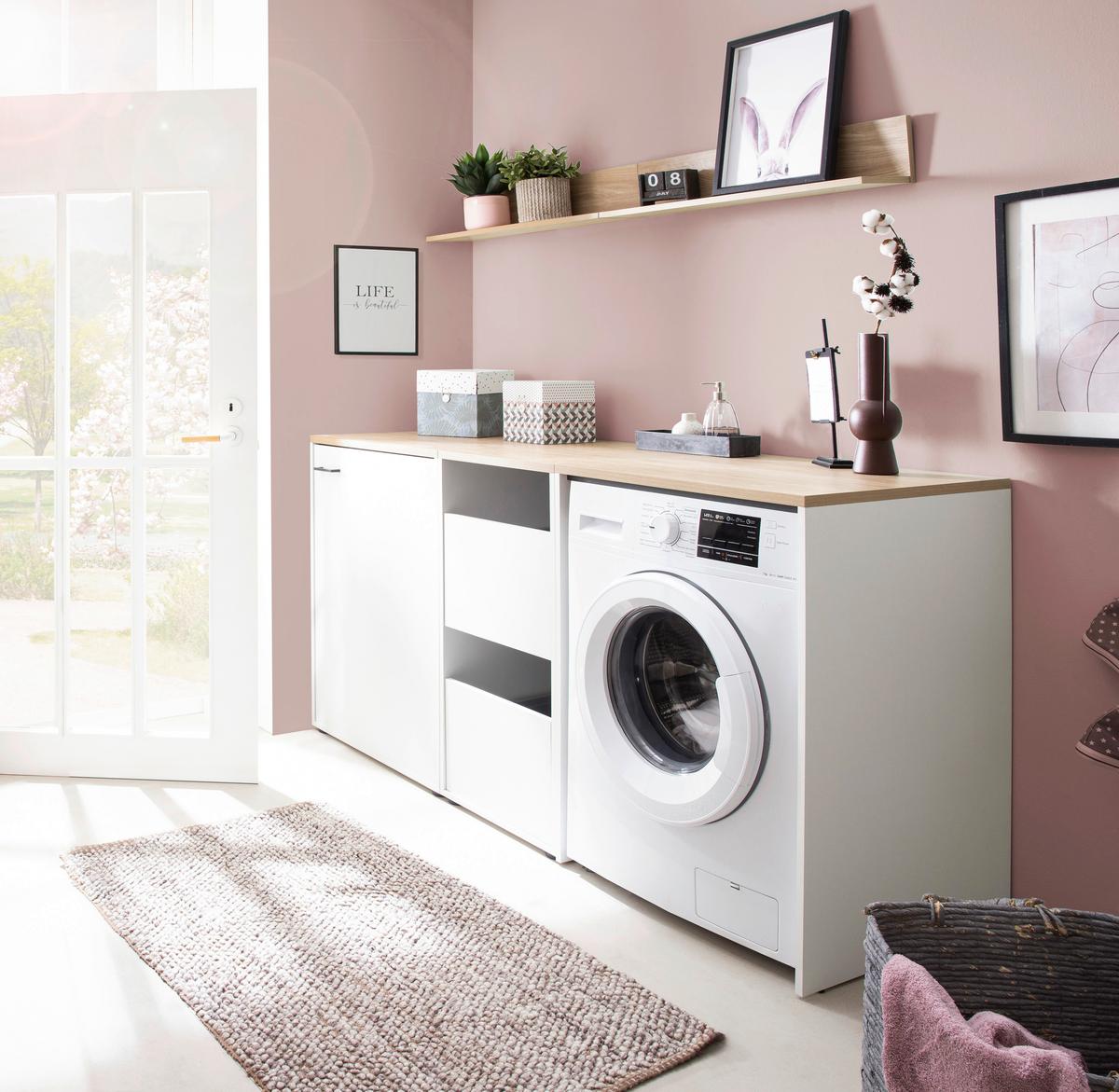 Mehrzweckschrank Solea Weiß/Eiche - Eichefarben/Schwarz, MODERN, Holzwerkstoff/Kunststoff (45,1/95,8/60cm) - MID.YOU